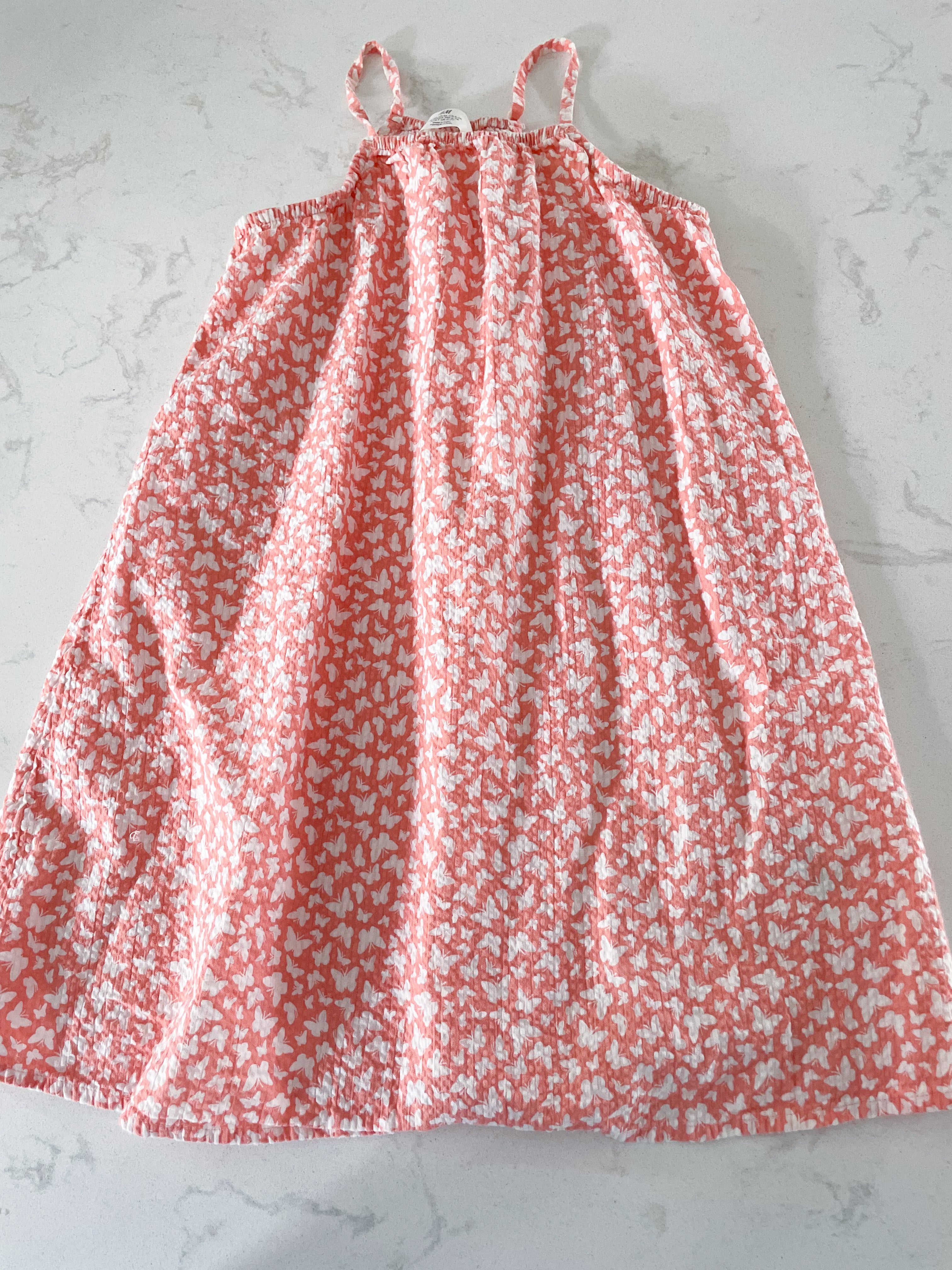 H&M- 6Y- pink/ orange tank muslin dress