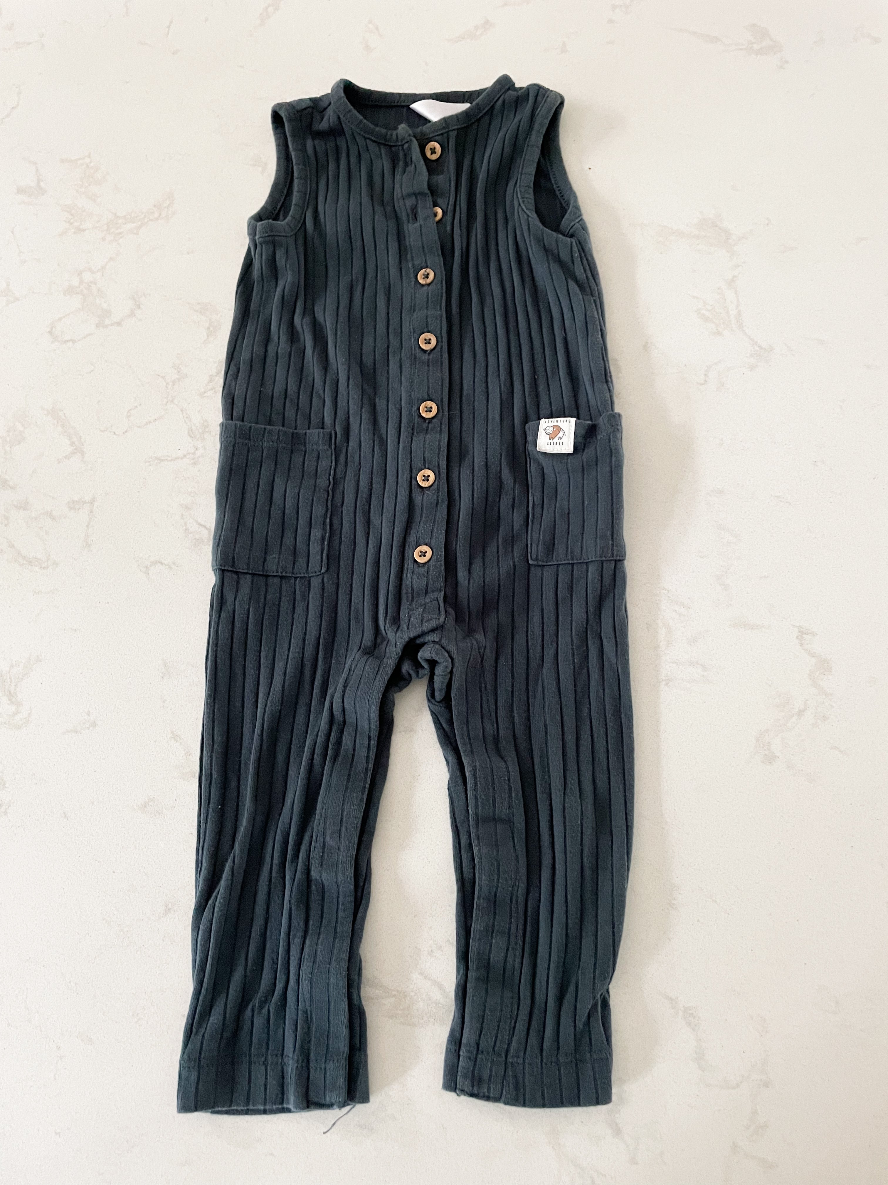 Carter’s-12m-GUC- dark grey ribbed tank romper