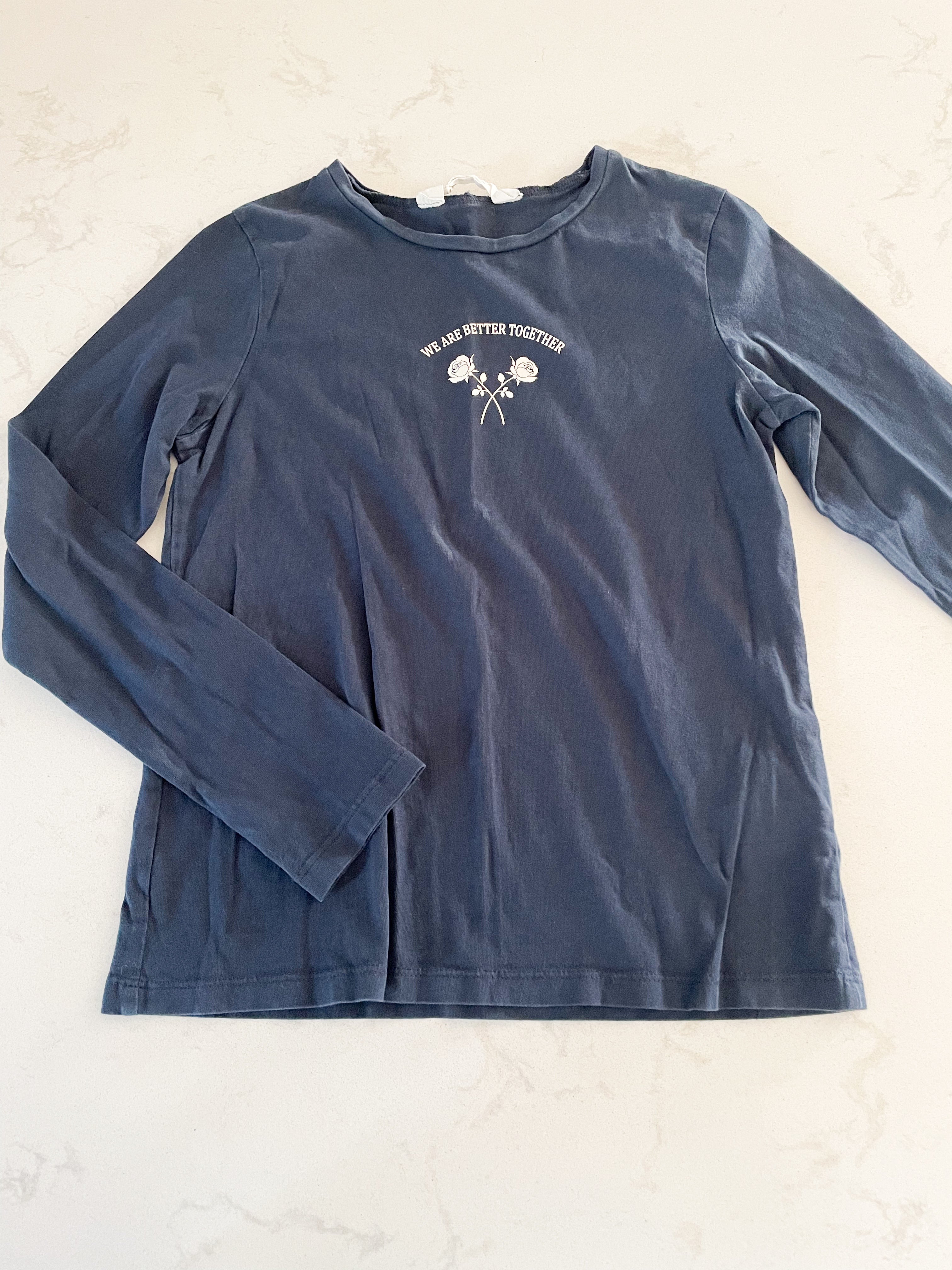 H&M-8-10Y-GUC-long sleeve navy shirt with “we are better together”