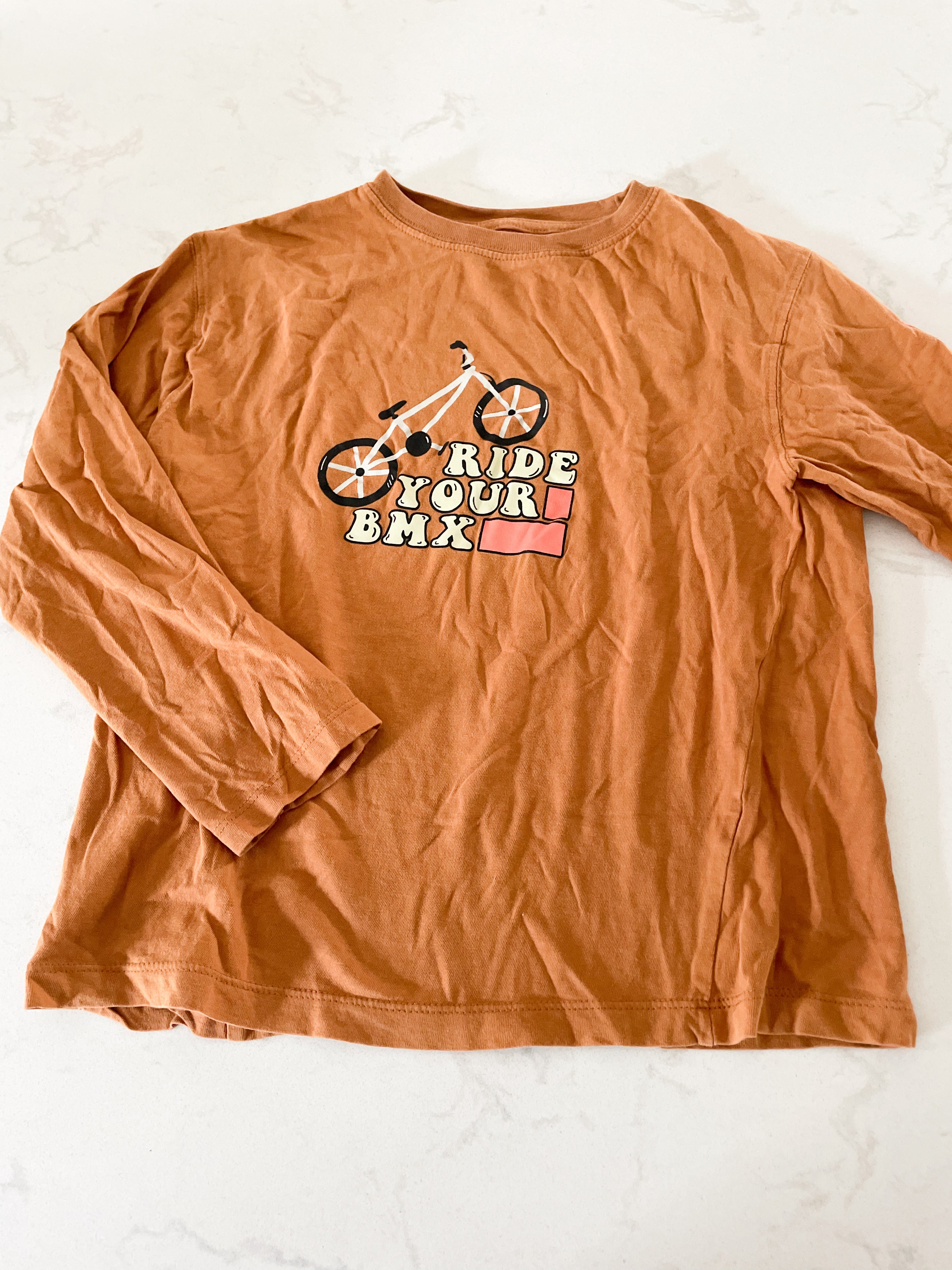 Zara-8Y- VGUC- Brown long sleeve shirt with BMX graphic