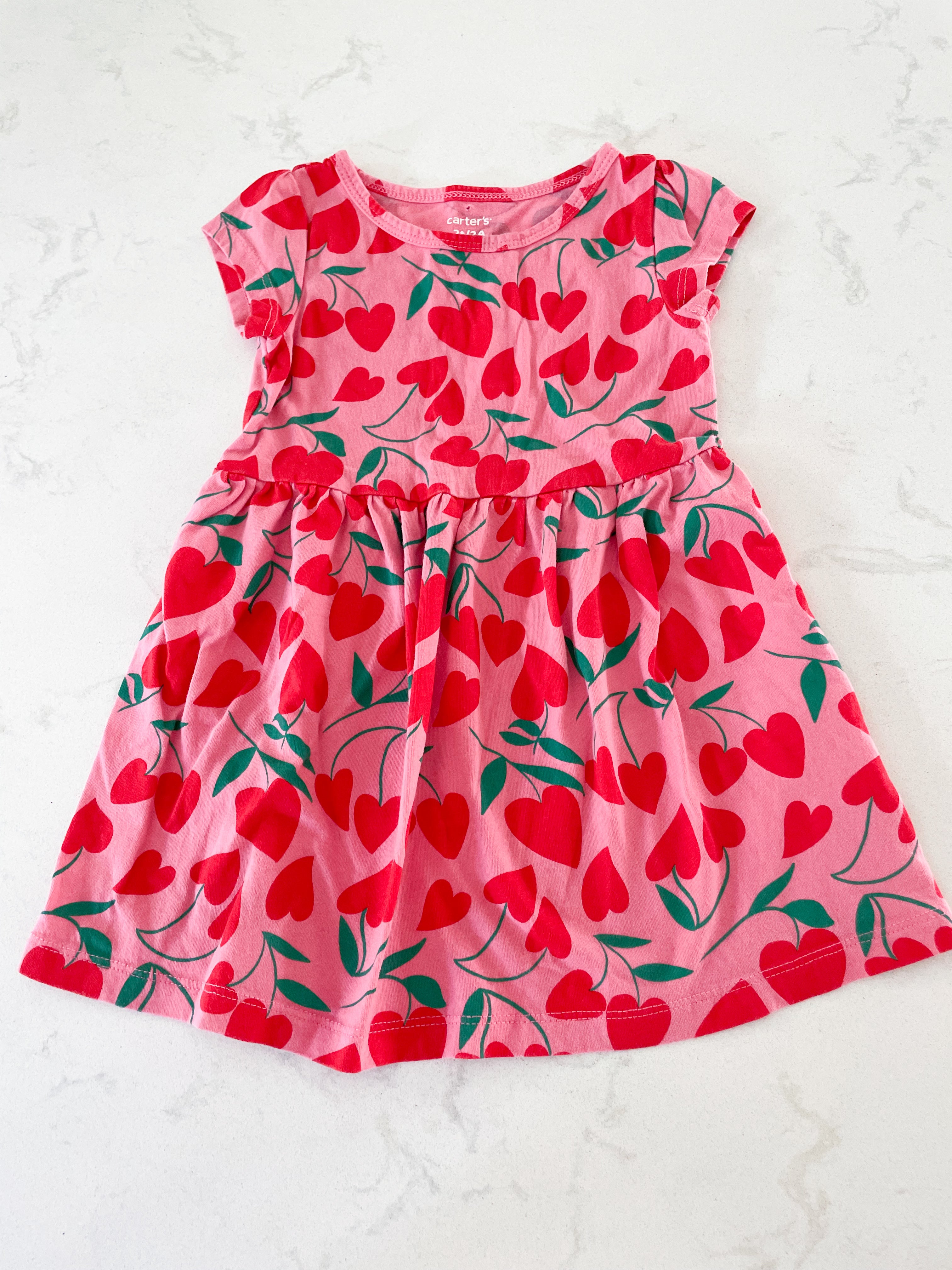 Carter’s- 2t- pink dress with cherry hearts all over.