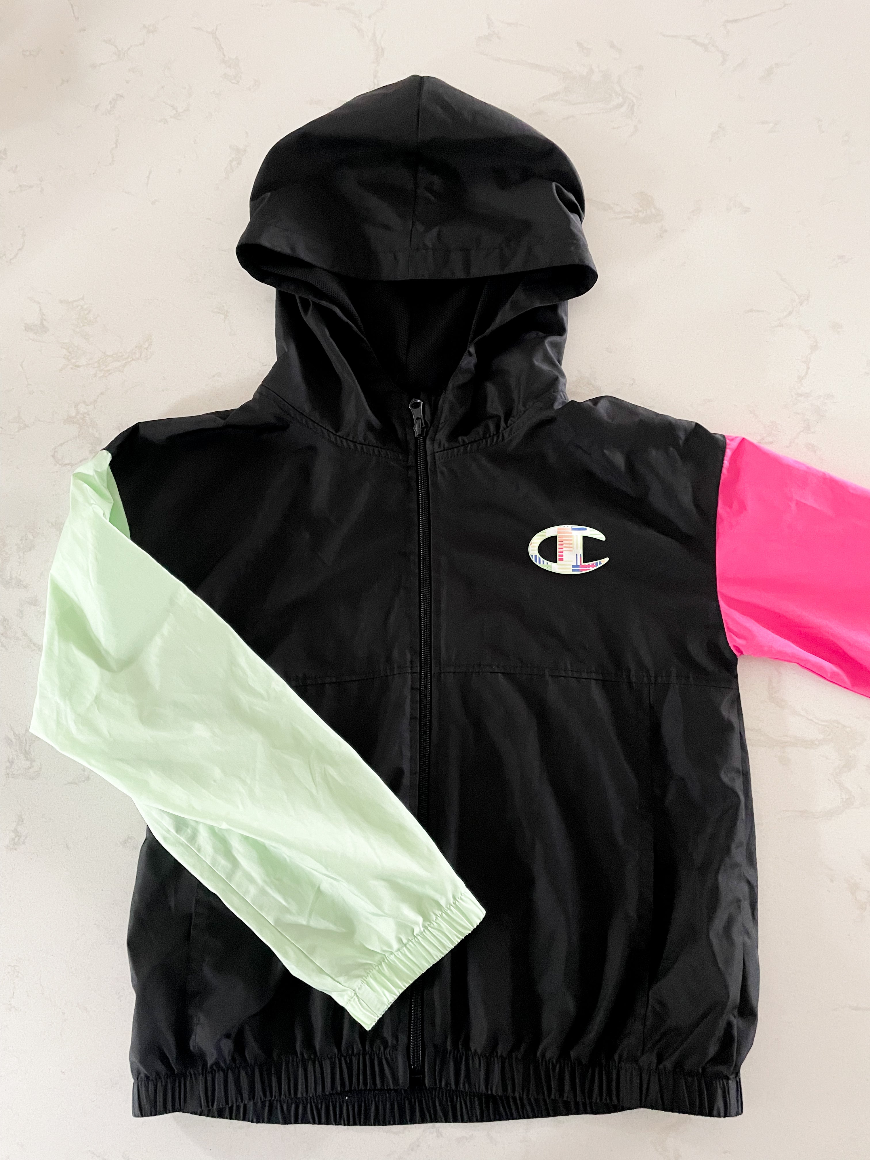 Champion- 14Y- VGUC- black with neon sleeves windbreaker
