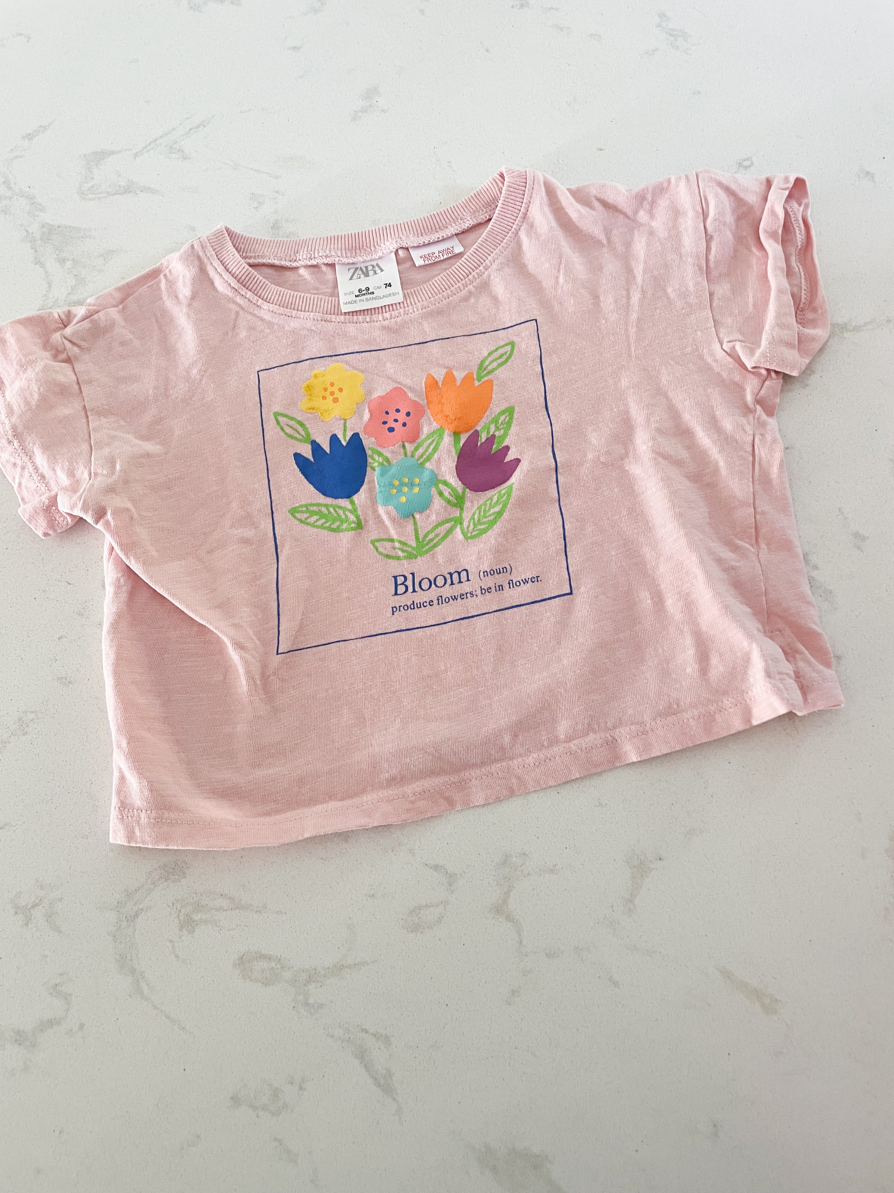 Zara-6-9m-VGUC- pink t shirt with flowers