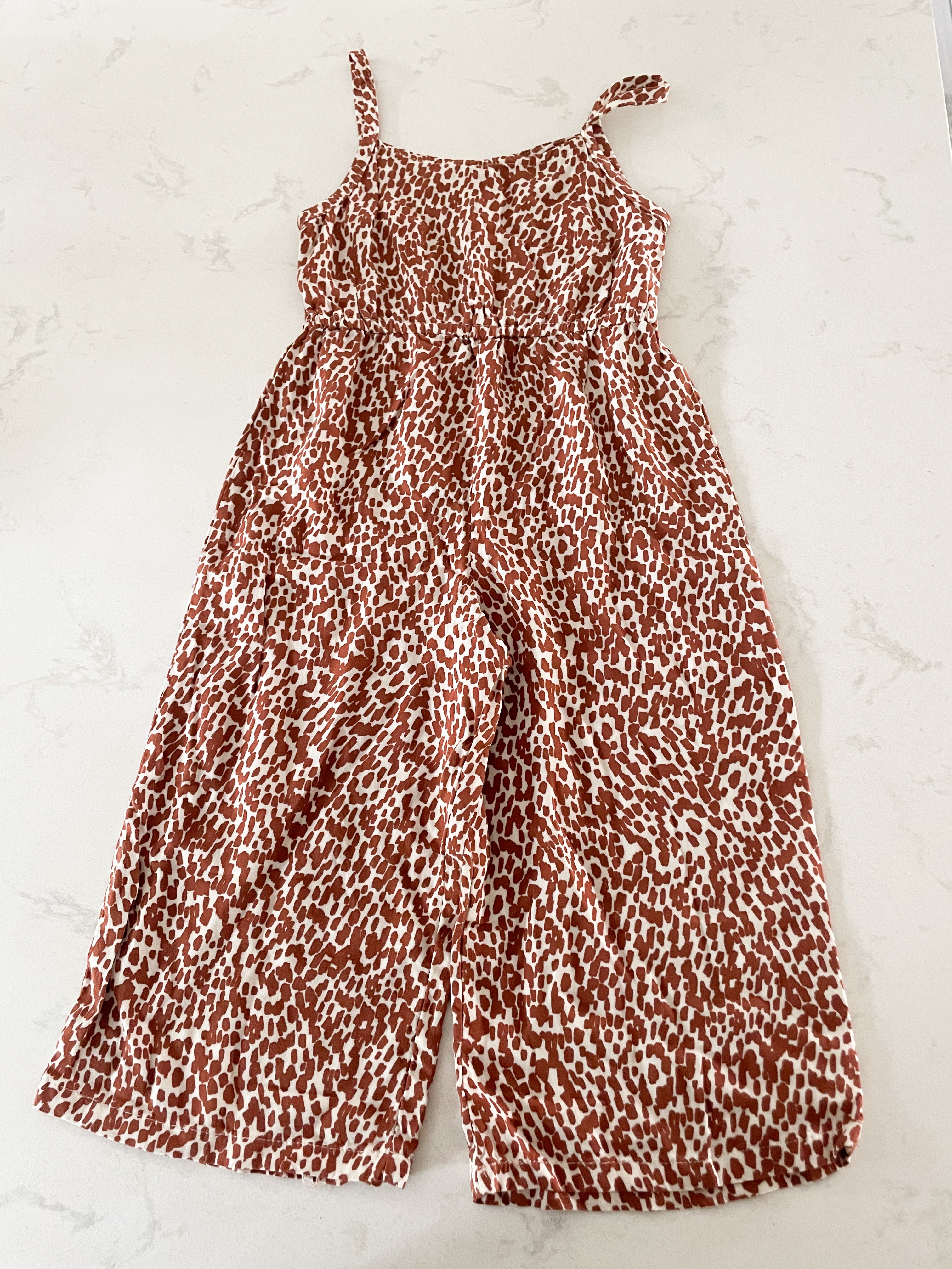 Old Navy-3T- VGUC- brown and white print tank romper