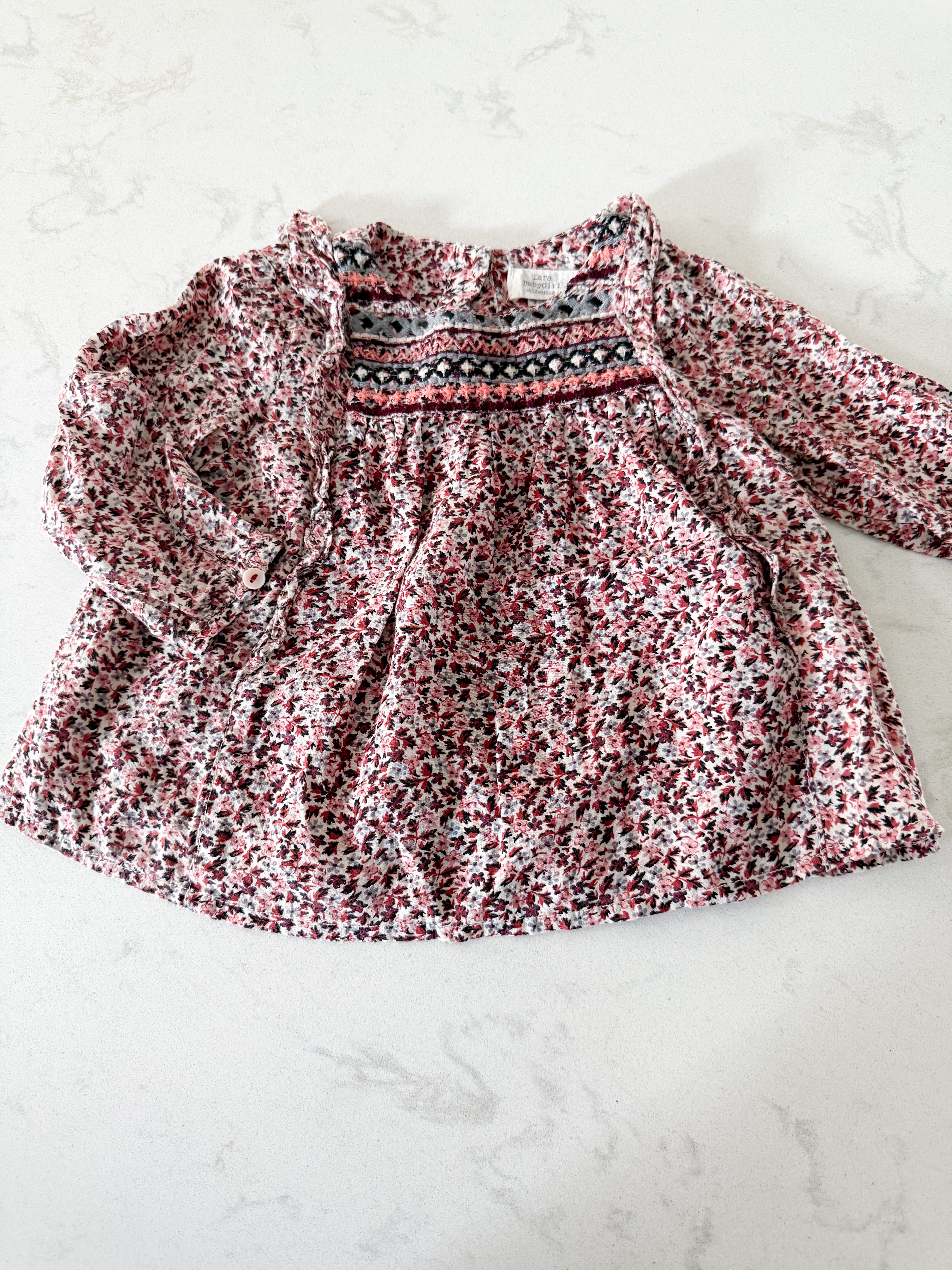 Zara- 6-9m- VGUC- fall floral pattern long sleeve shirt