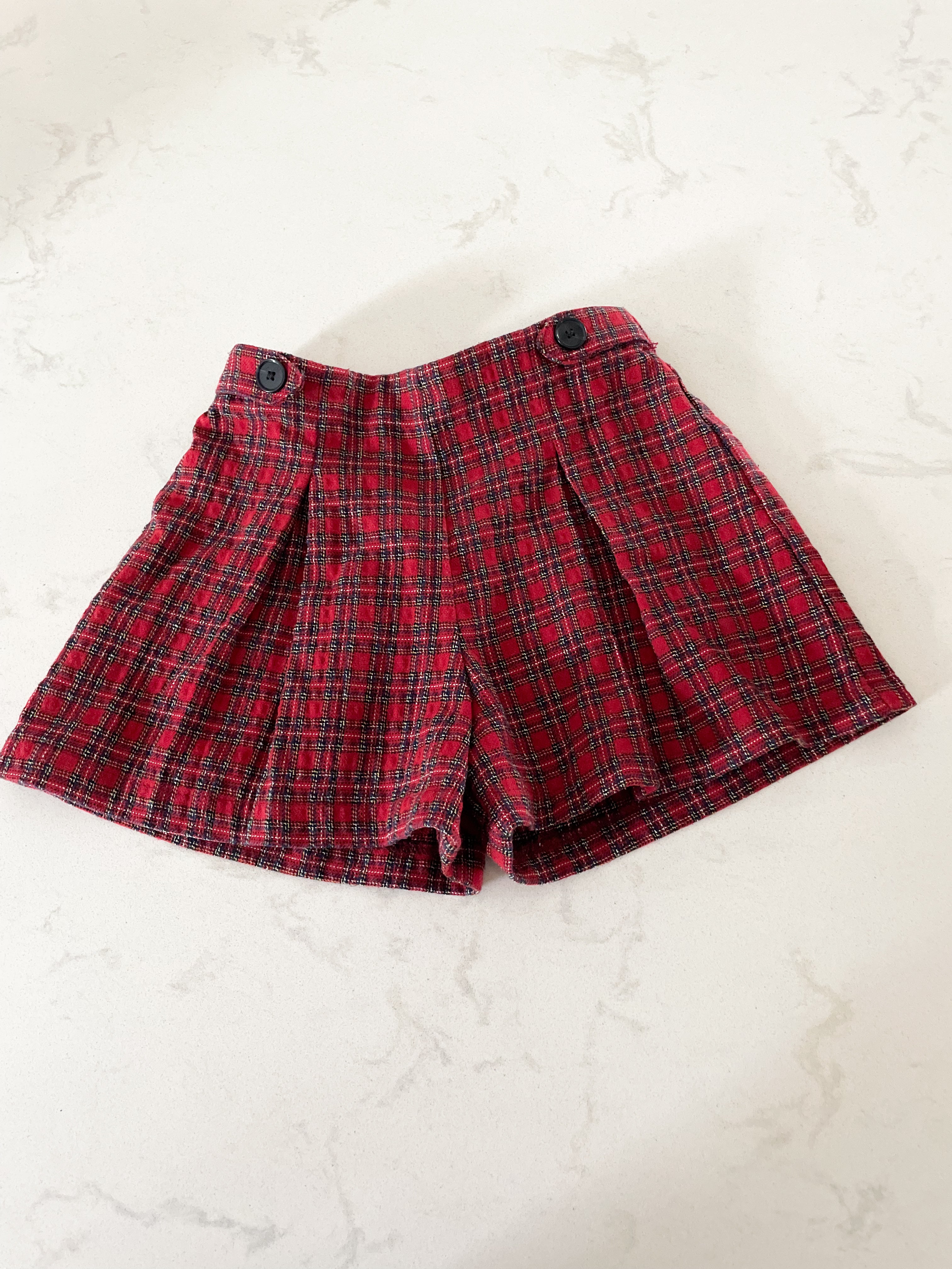 Zara-18-24m-VGUC- red plaid high waisted shorts