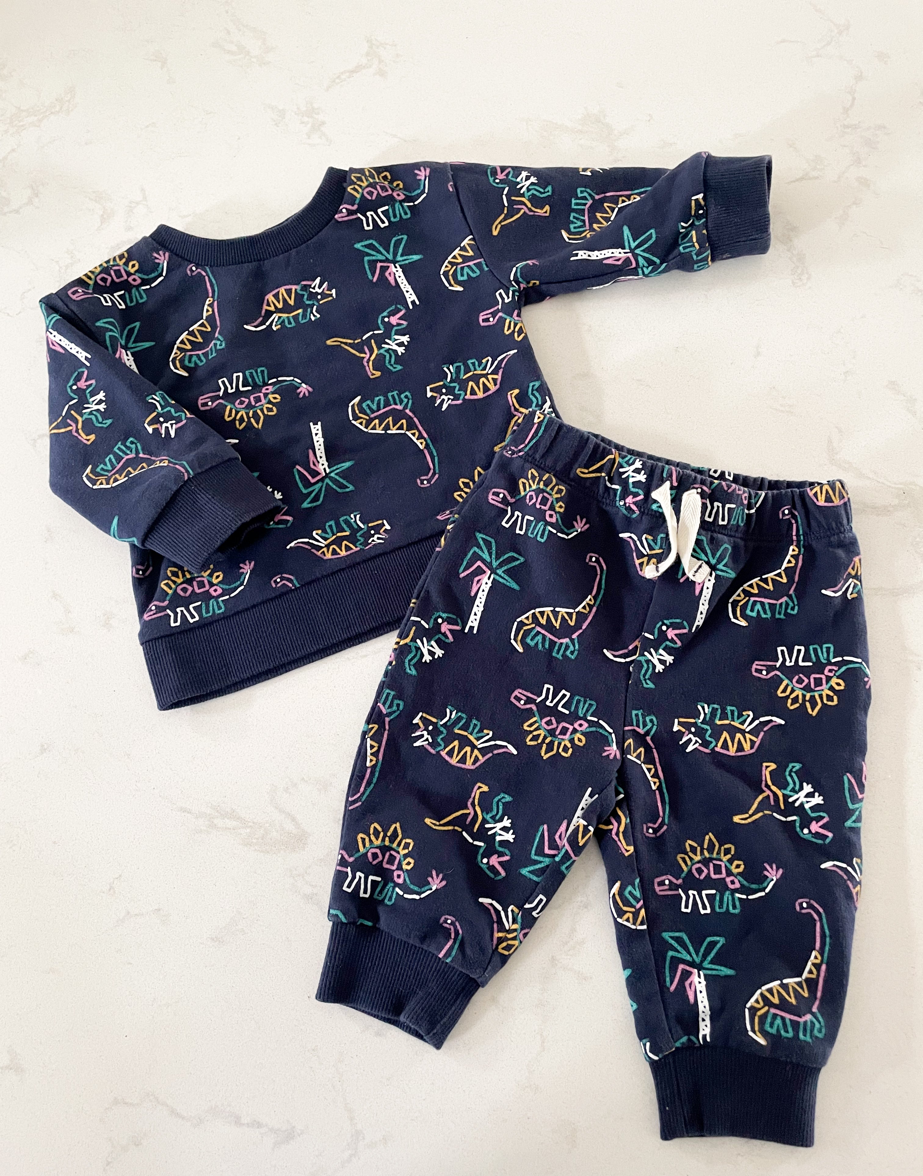 Joe Fresh- 3-6 months- navy sweat suit with dinosaurs