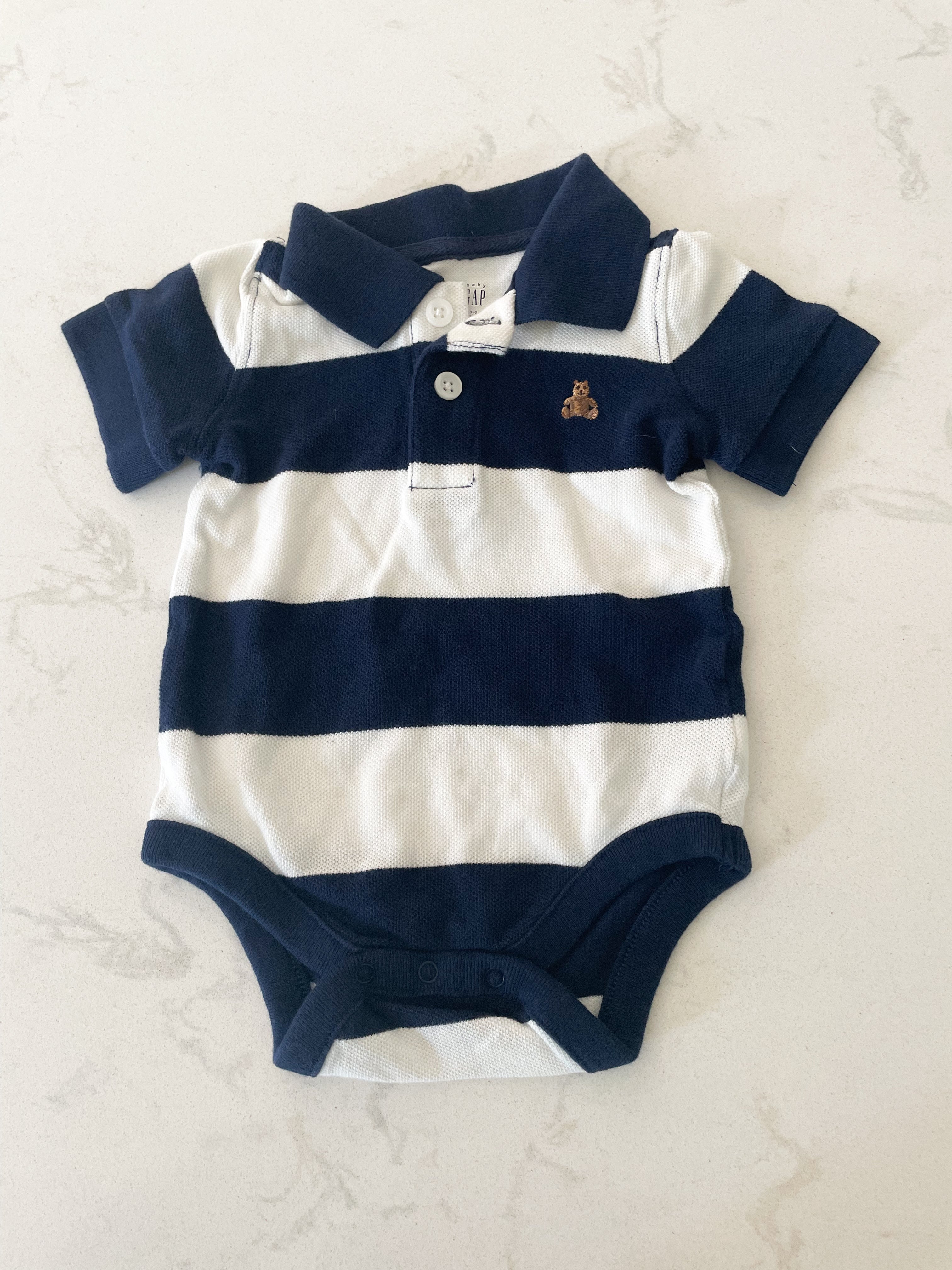 Baby Gap- 3-6 months- white and navy striped polo bodysuit