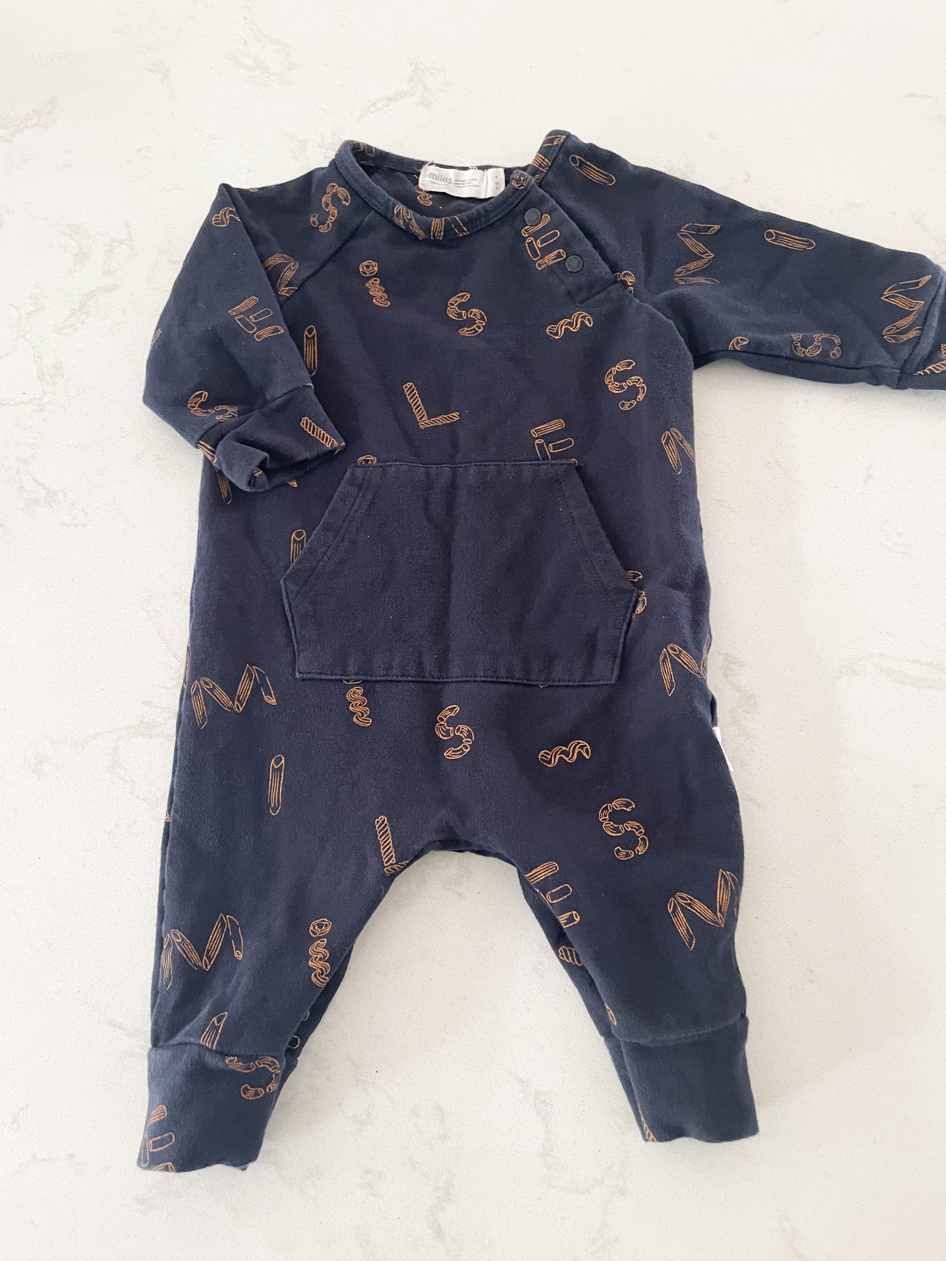 Miles the Label- 3 months- long sleeve romper with pasta