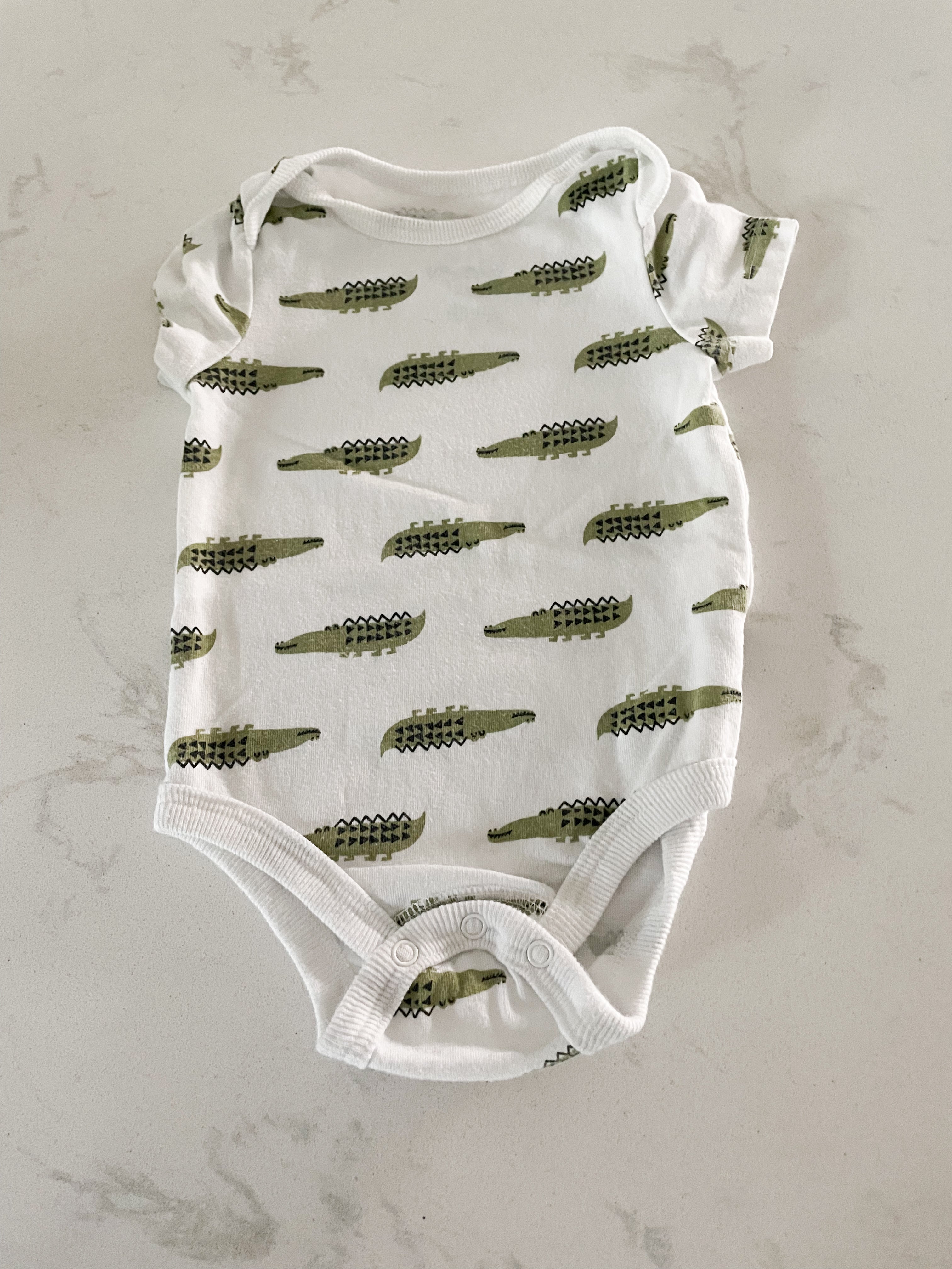 Mini Heroes- 3 months- white short sleeve bodysuit with alligators