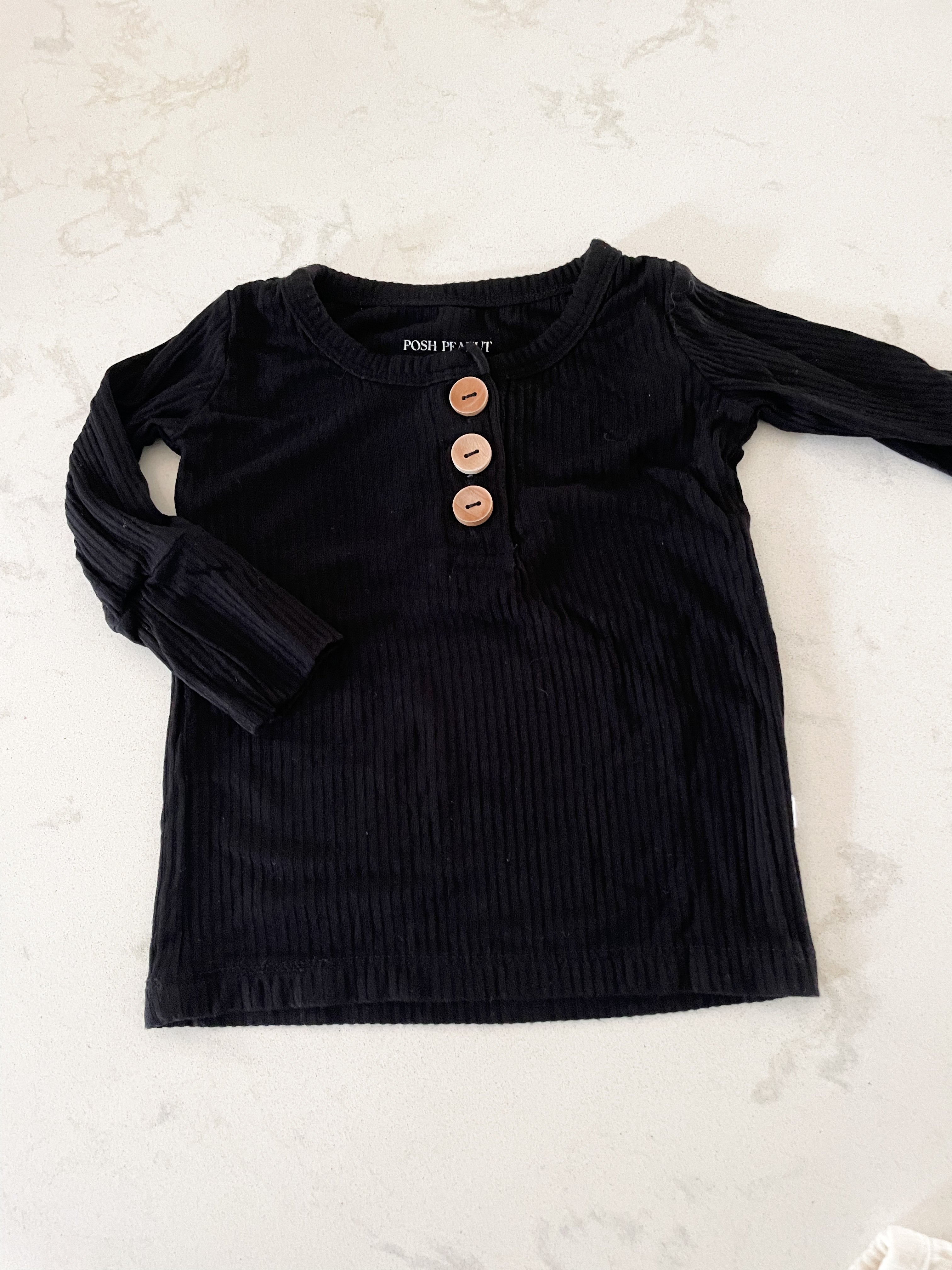 Posh Peanut- 3-6 months- long sleeve ribbed black bamboo shirt