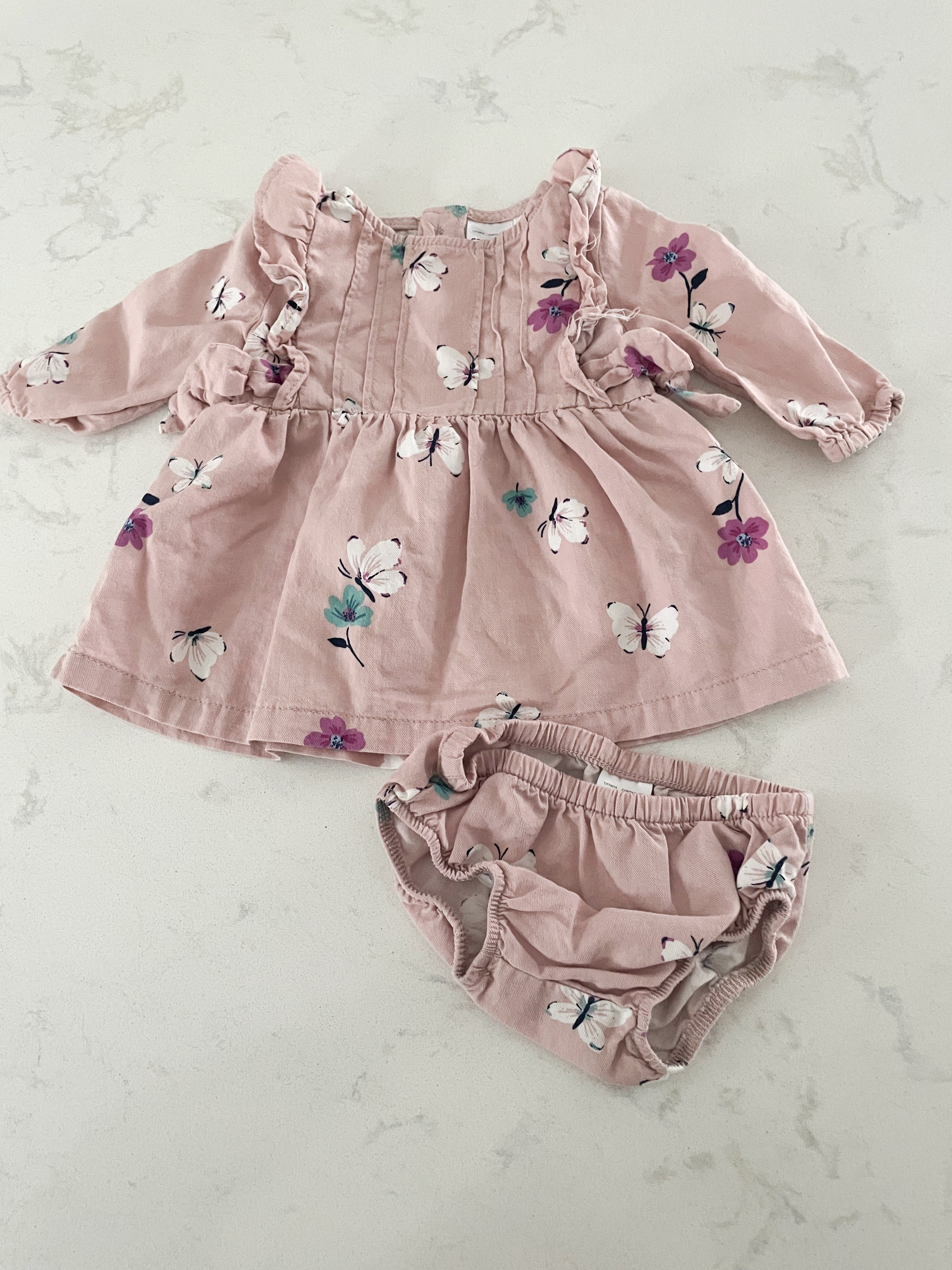 Carter’s- Newborn- dusty pink butterfly dress with matching bummies