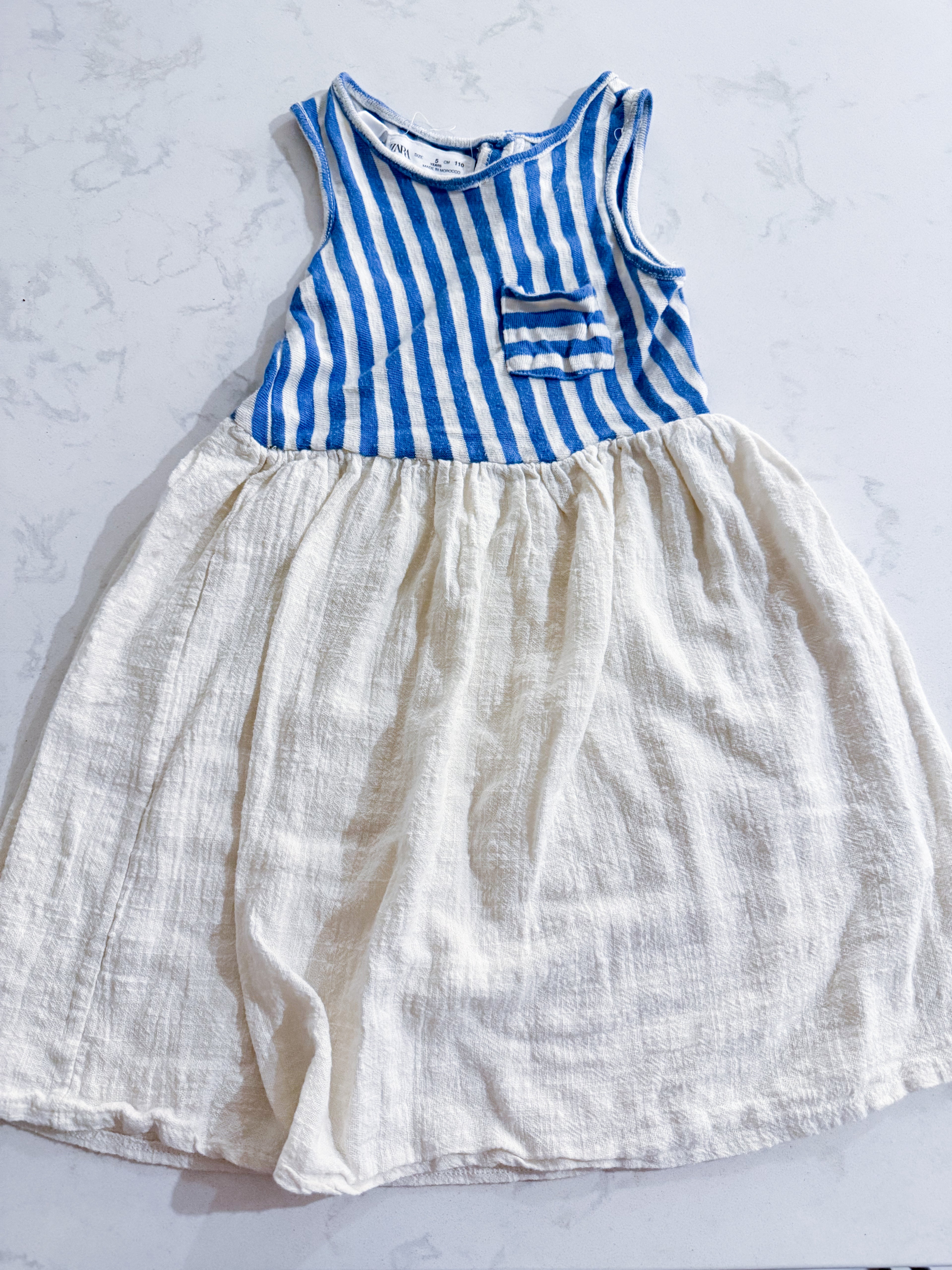 Zara- 5T- GUC- blue and white striped tank dress with pocket