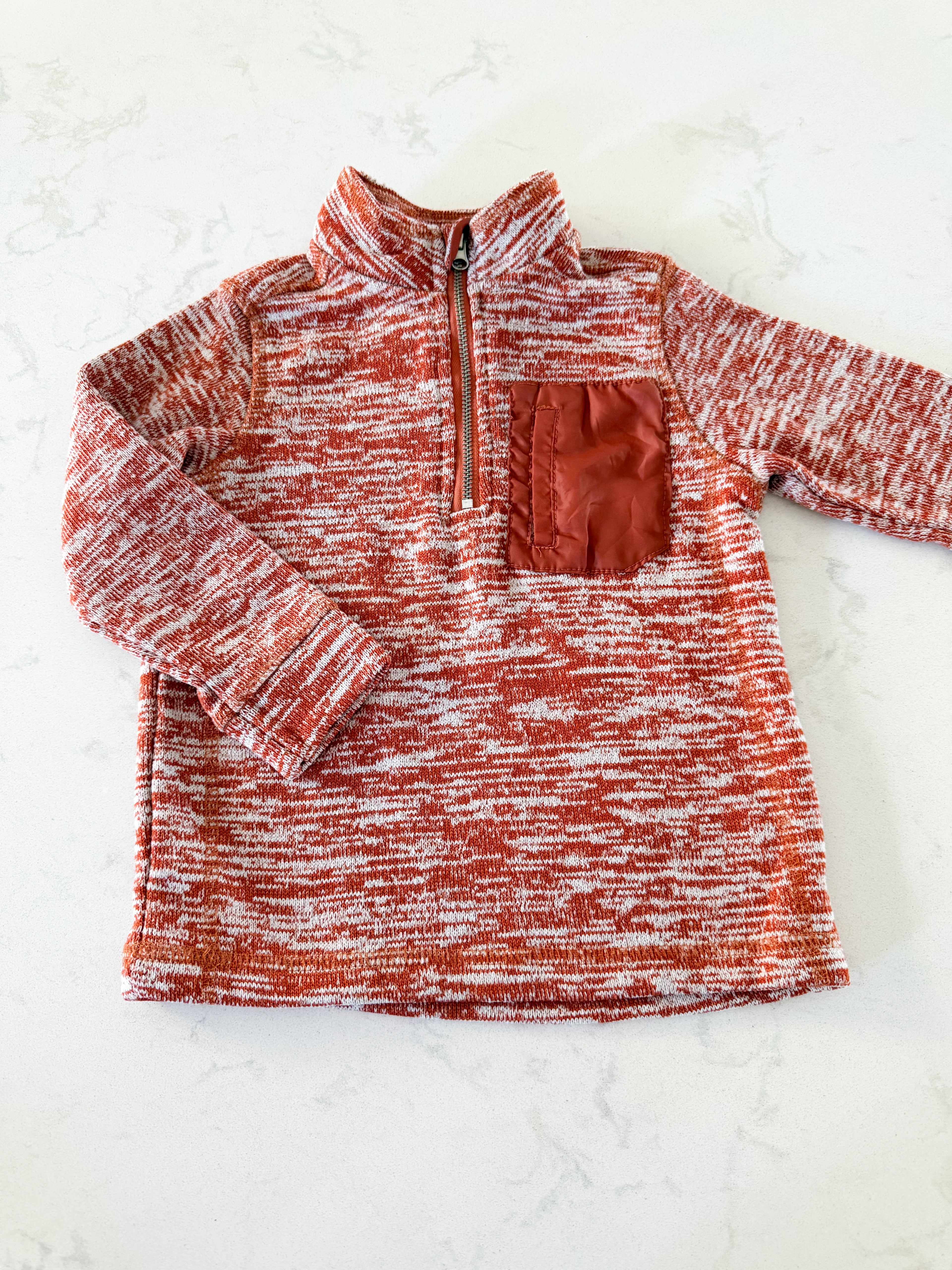 Eddie Bauer- 24m (fits 2T)- VGUC- rusty orange knit quarter zip