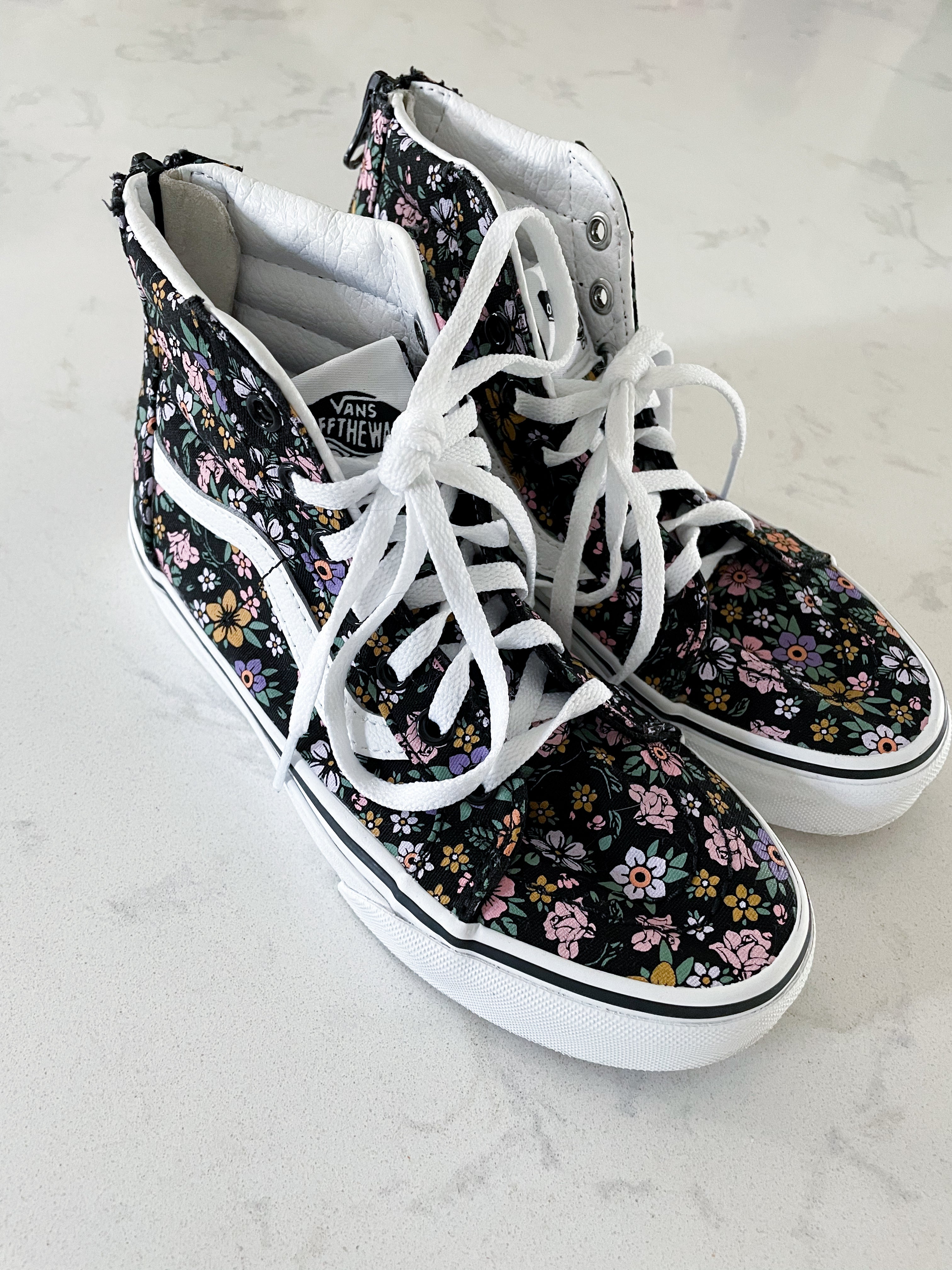 Vans- 2 Youth- black floral high top shoes