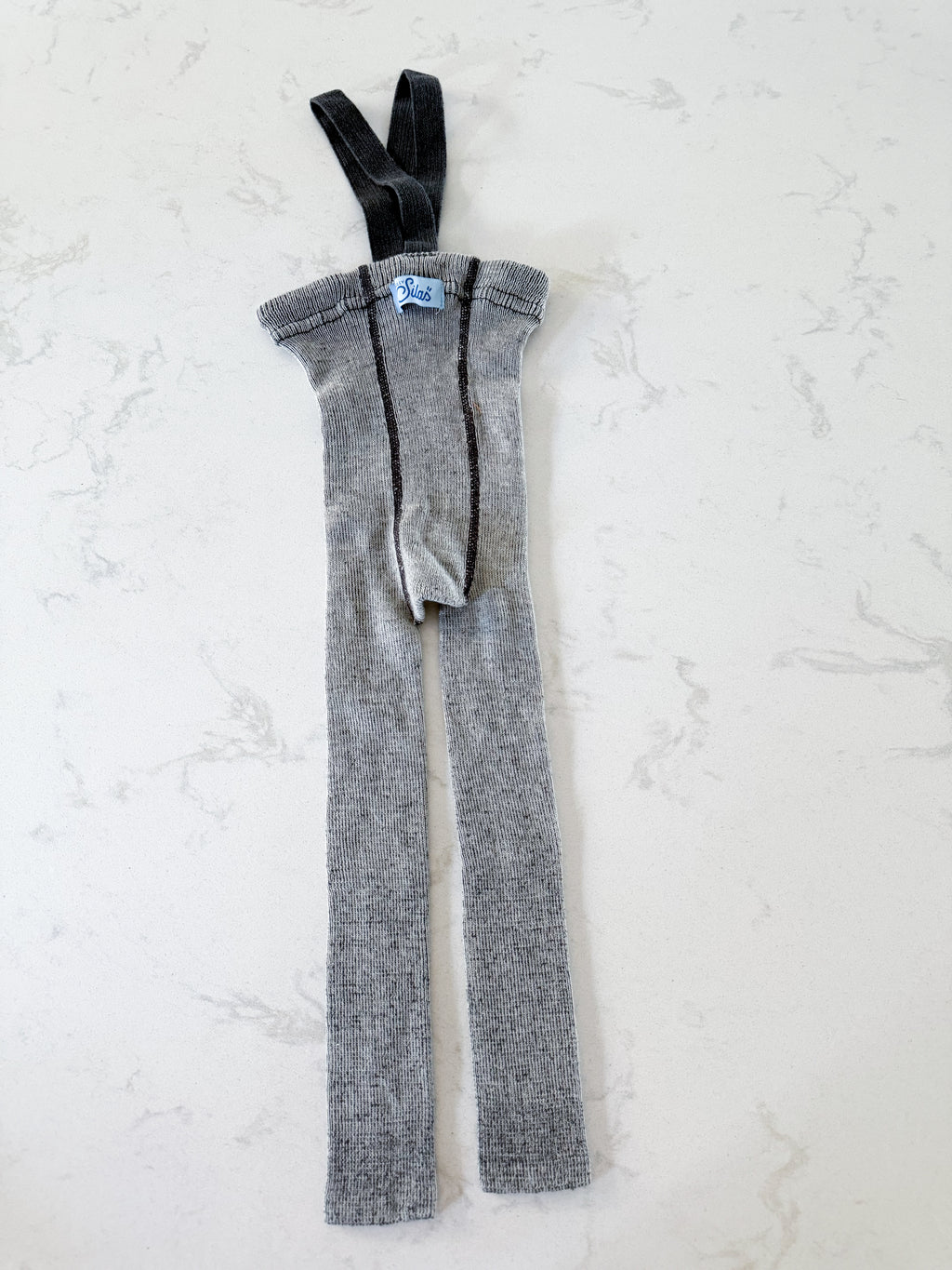 Silly Silas- 6-12m- GUC- Grey knit tights with straps