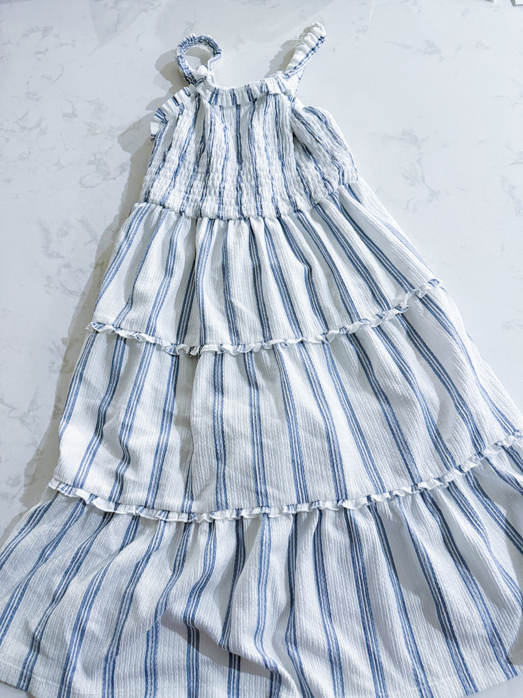 Zara- 10Y- VGUC- white layered blue striped tank dress with ruffles