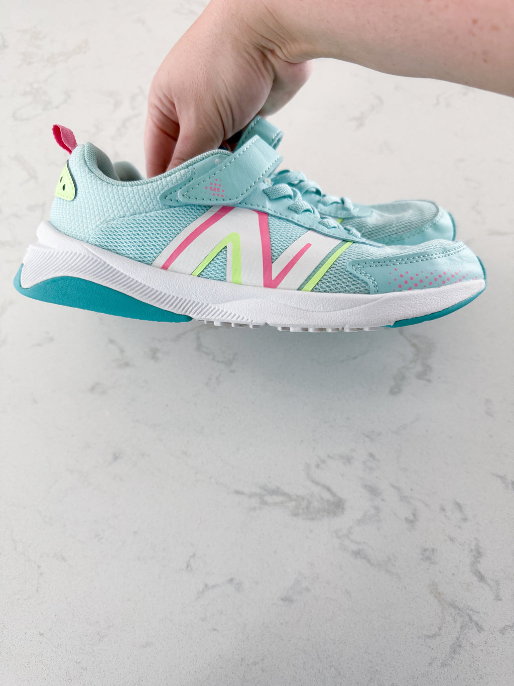 New Balance- 3Y- PLAY- aqua with neon green and pink sneakers