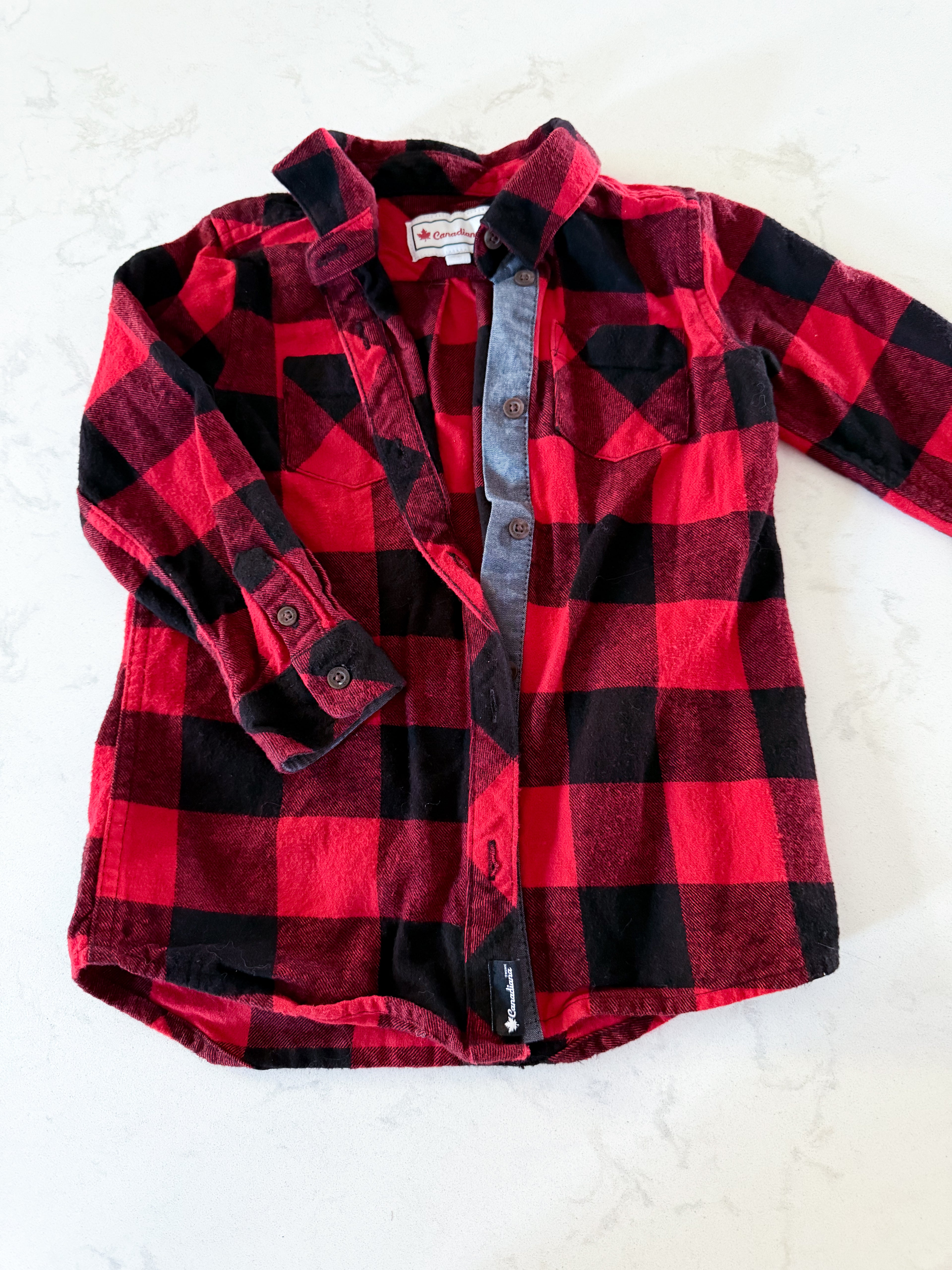 Canadiana- 12-18m- VGUC- button up red and black plaid shirt