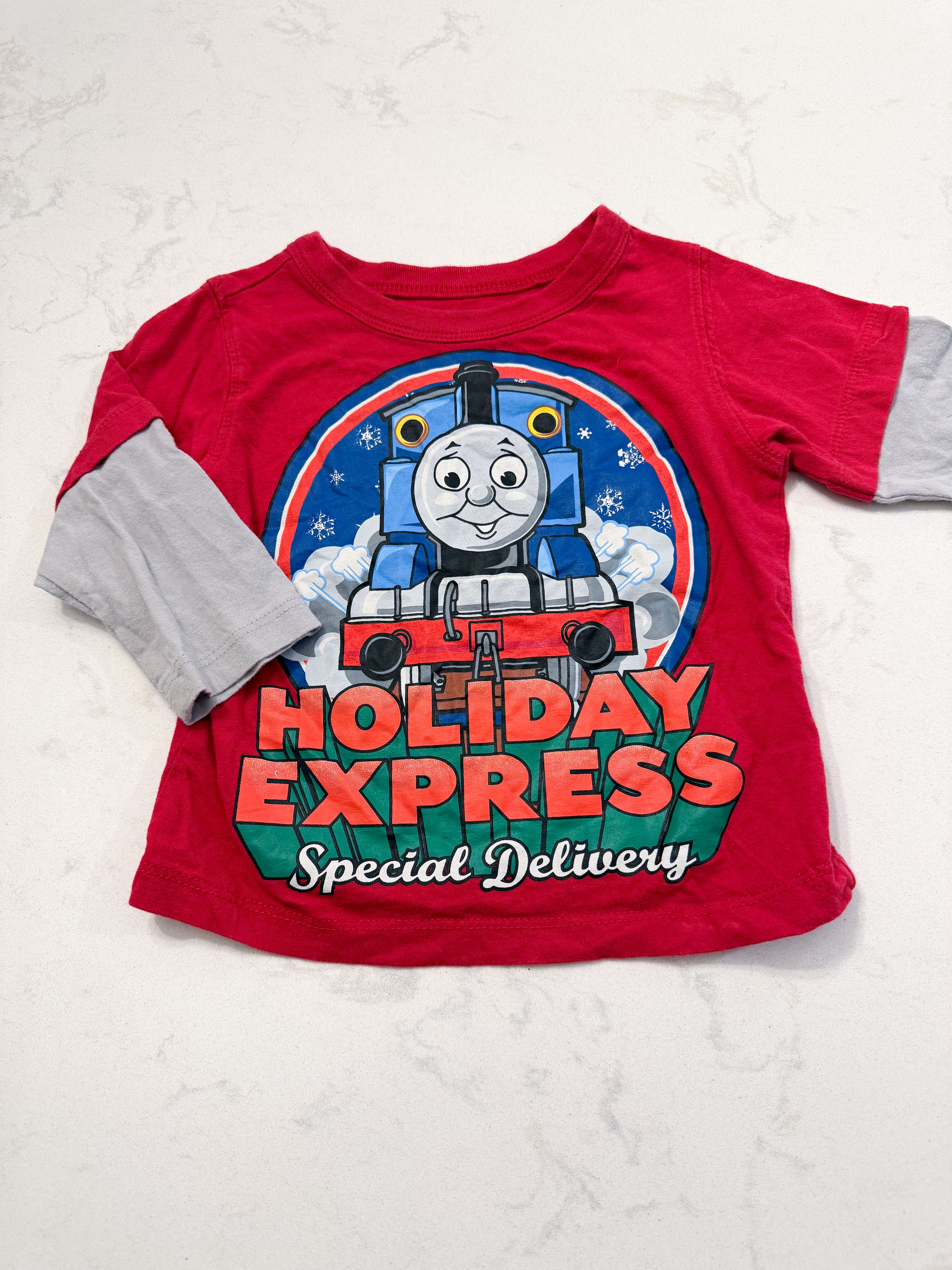 Thomas & Friends- fits 2T- VGUC- long sleeve shirt with Christmas Thomas the train