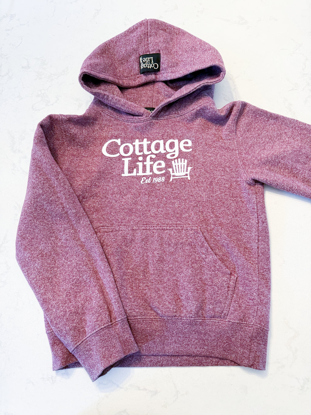 Cottage Life- fits 8-10Y- VGUC- speckled purple/maroon hoodie
