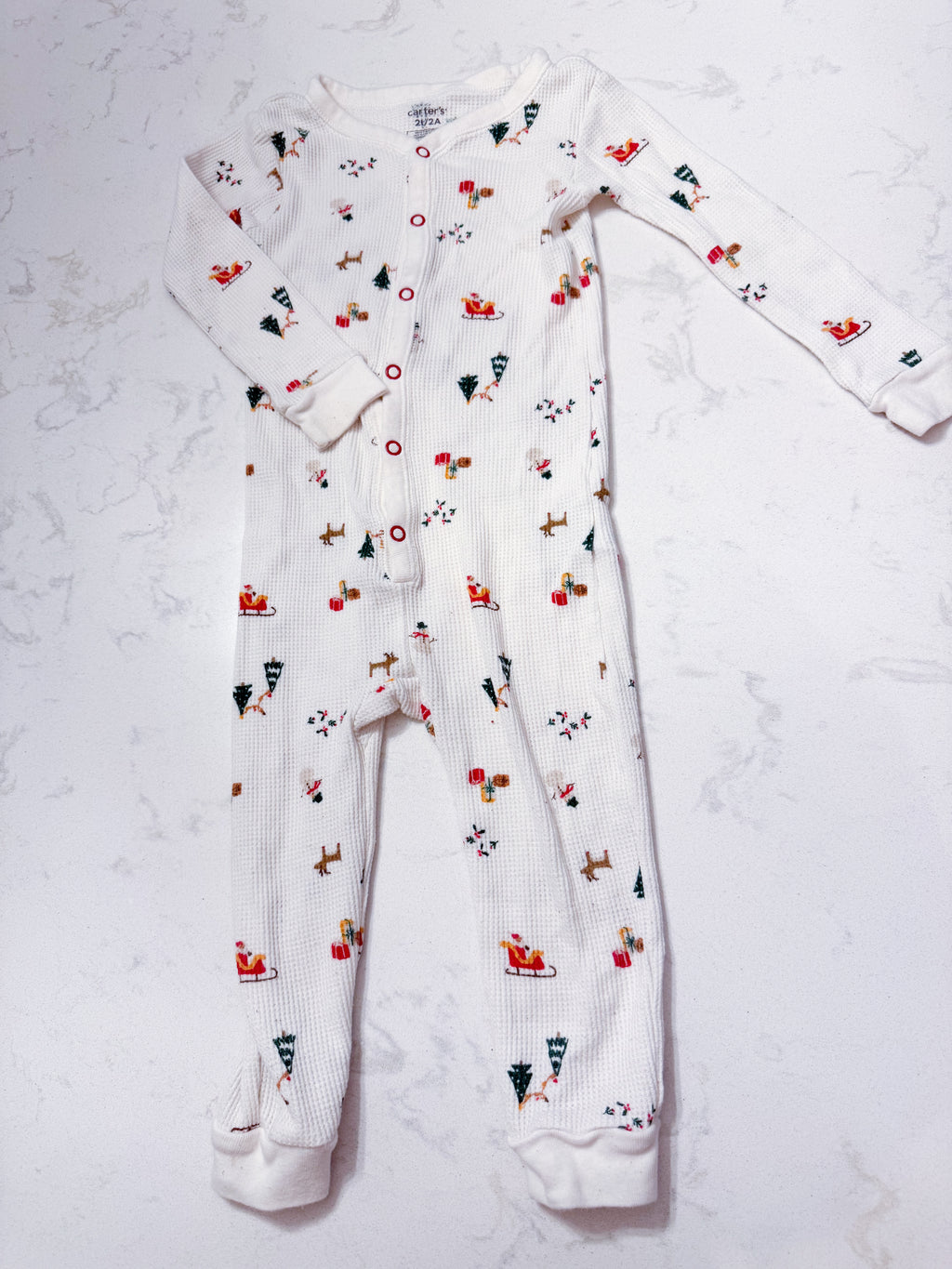 Carter’s- 2T- GUC- white waffle knit footless jammies