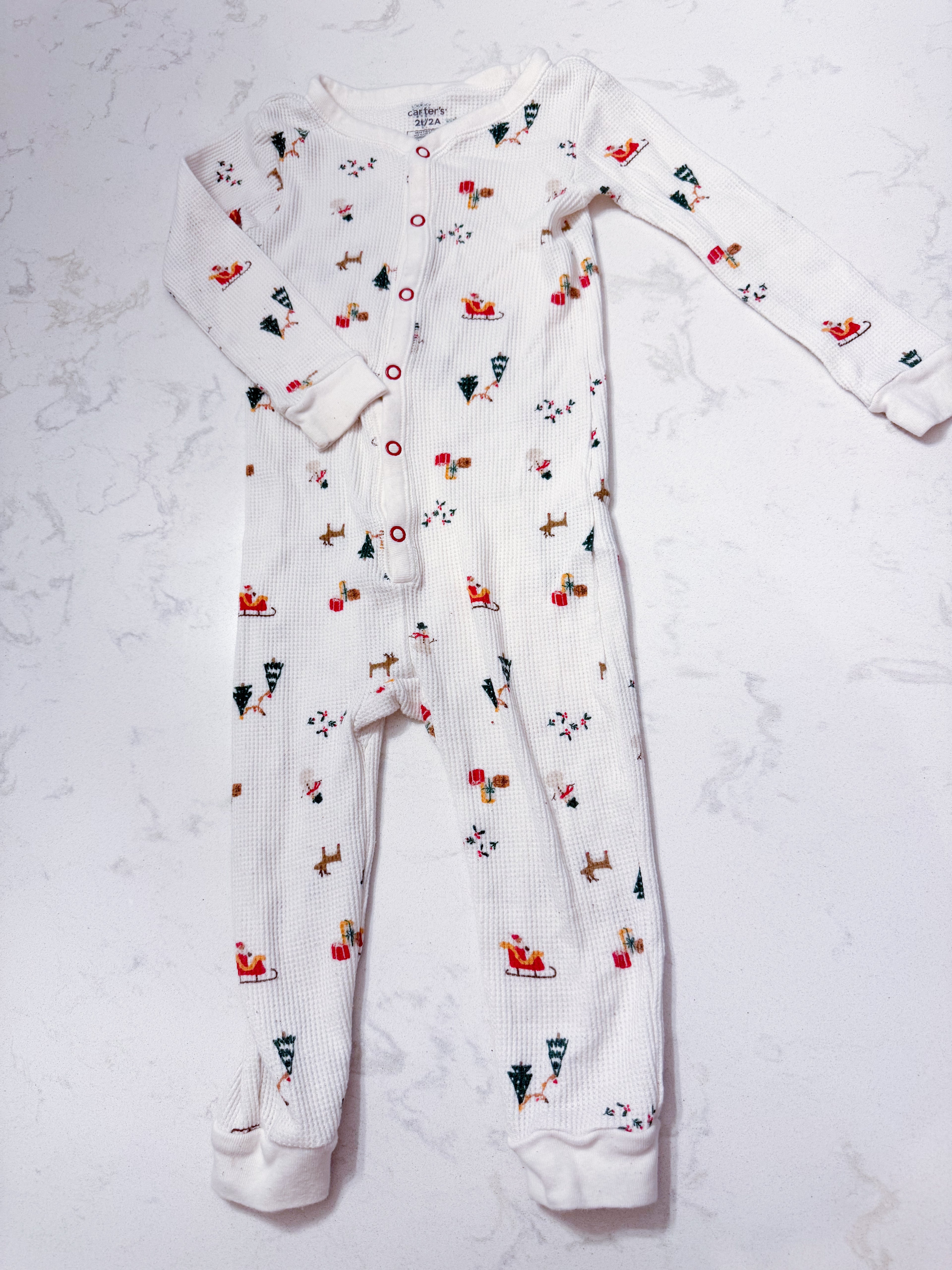 Carter’s- 2T- GUC- white waffle knit footless jammies