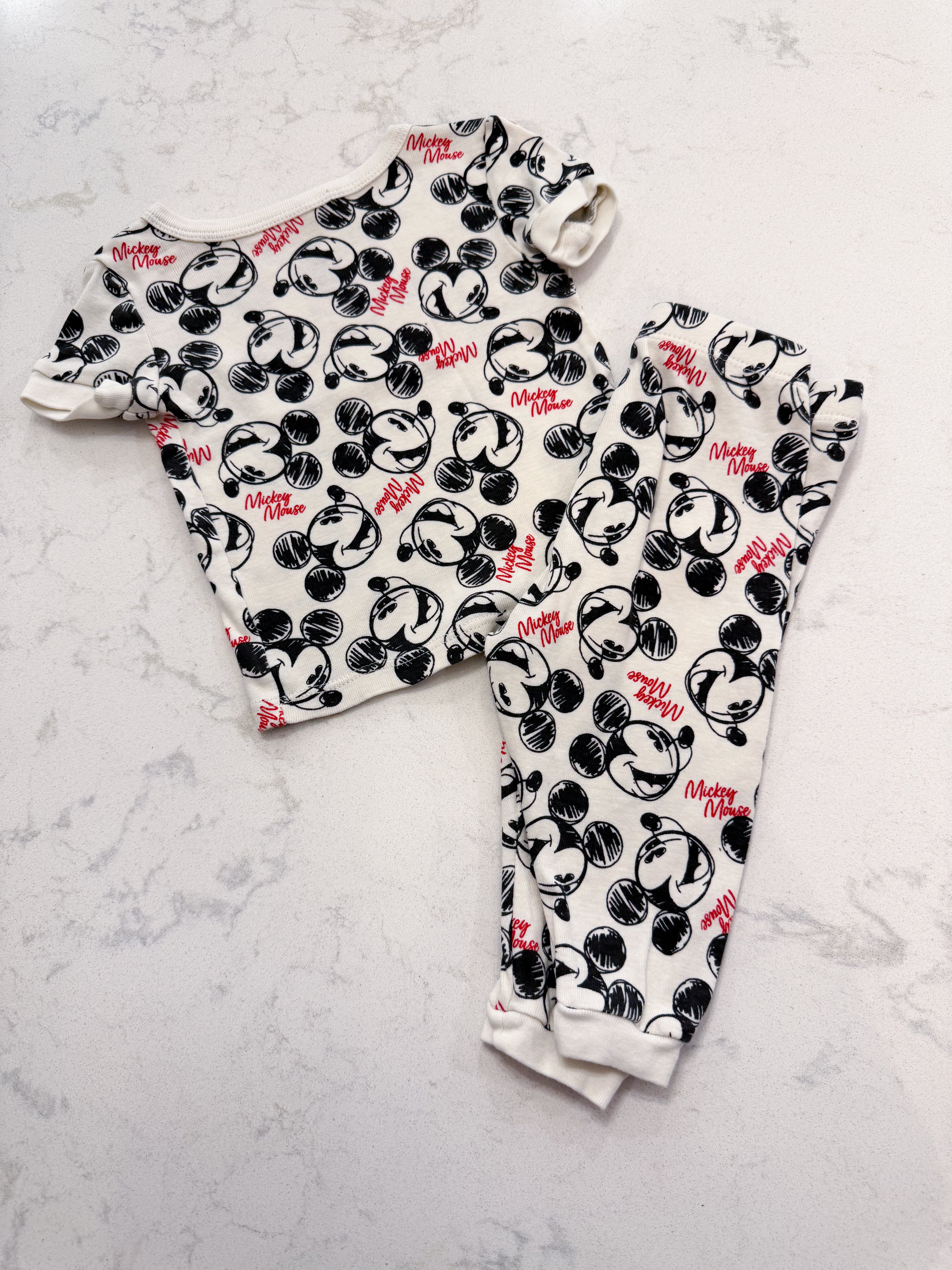 Joe Fresh- 3-6m- VGUC- white two piece Mickey pajamas short sleeve and pants