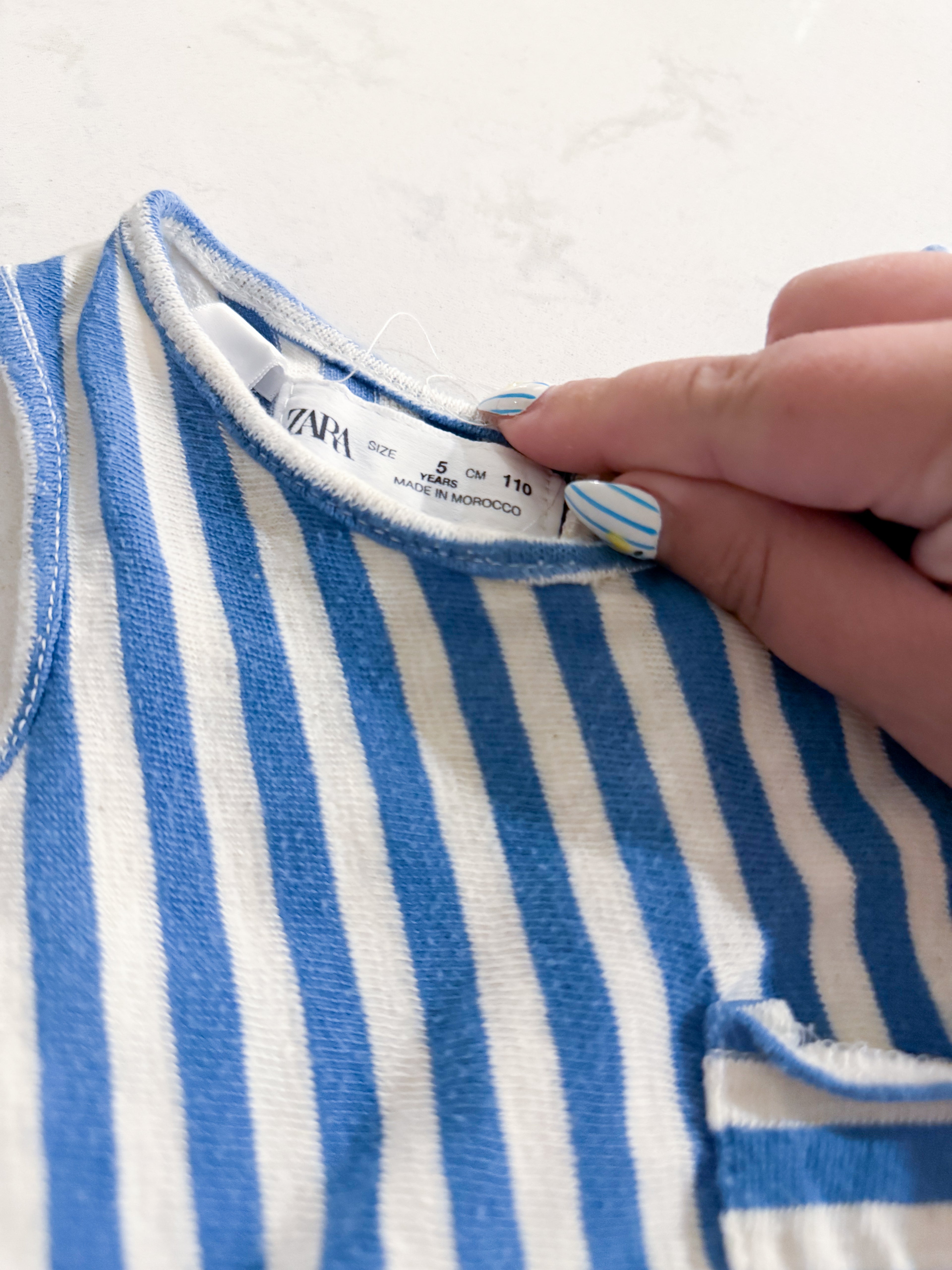 Zara- 5T- GUC- blue and white striped tank dress with pocket