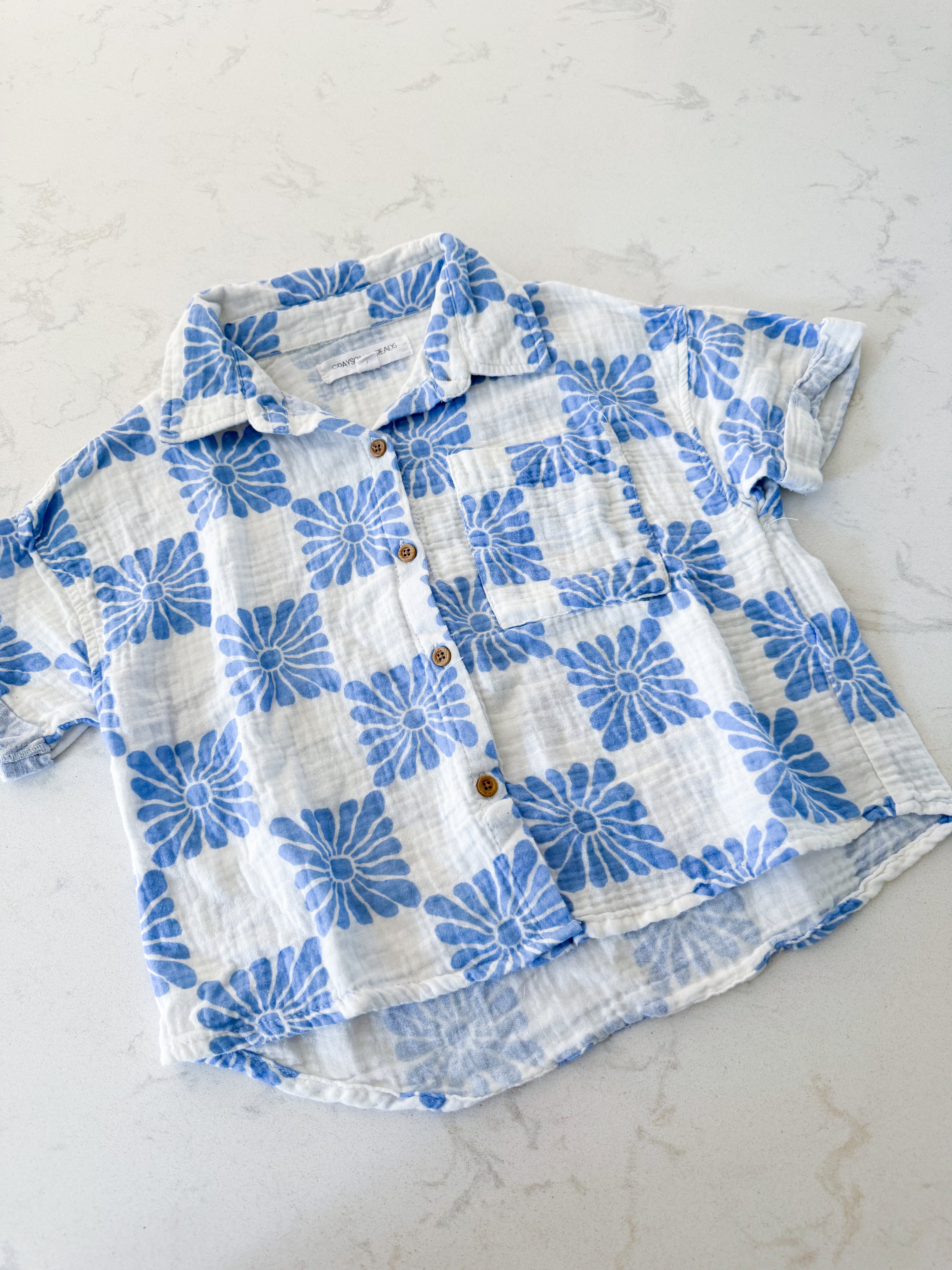 Grayson/ Threads Kids- 8Y- VGUC- white and blue checkered button up shirt