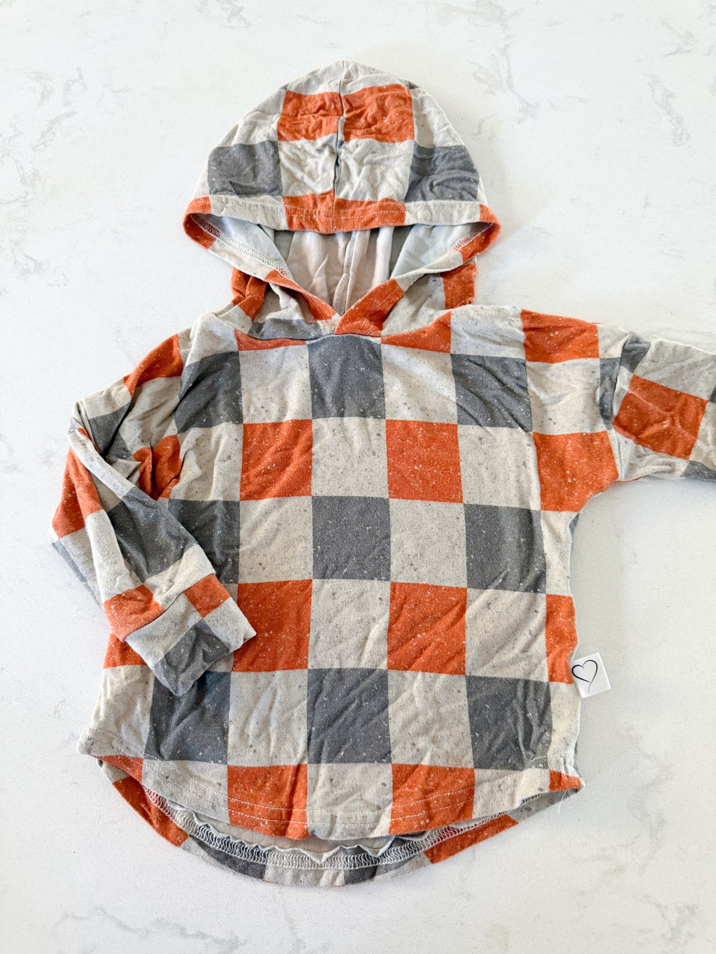 Vi&Jax- 6-12m- PLAY- Grey cream and orange checkered bamboo hoodie