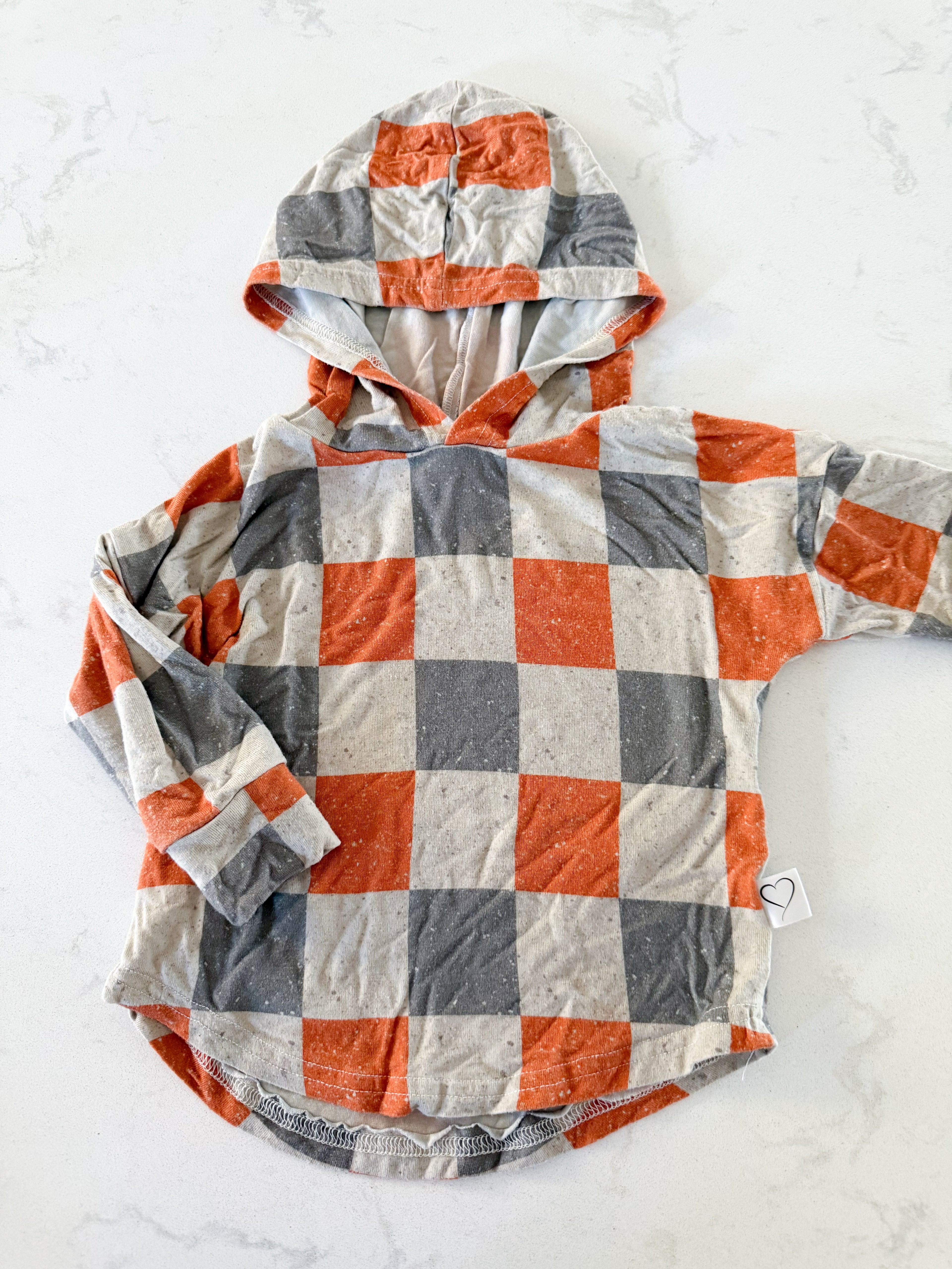 Vi&Jax- 6-12m- PLAY- Grey cream and orange checkered bamboo hoodie