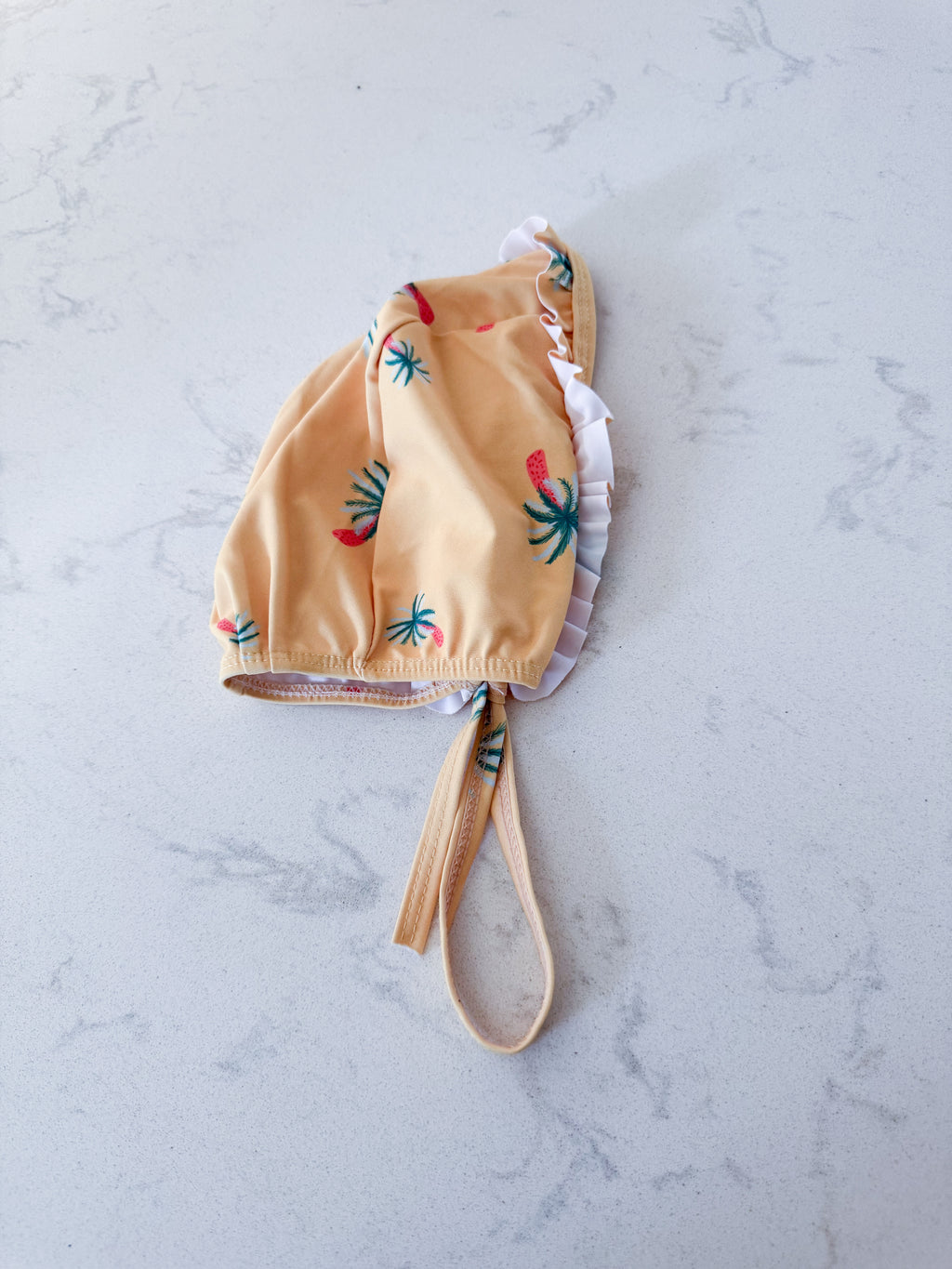 Small shop- VGUC- yellow palm tree ruffle swim bonnet for baby