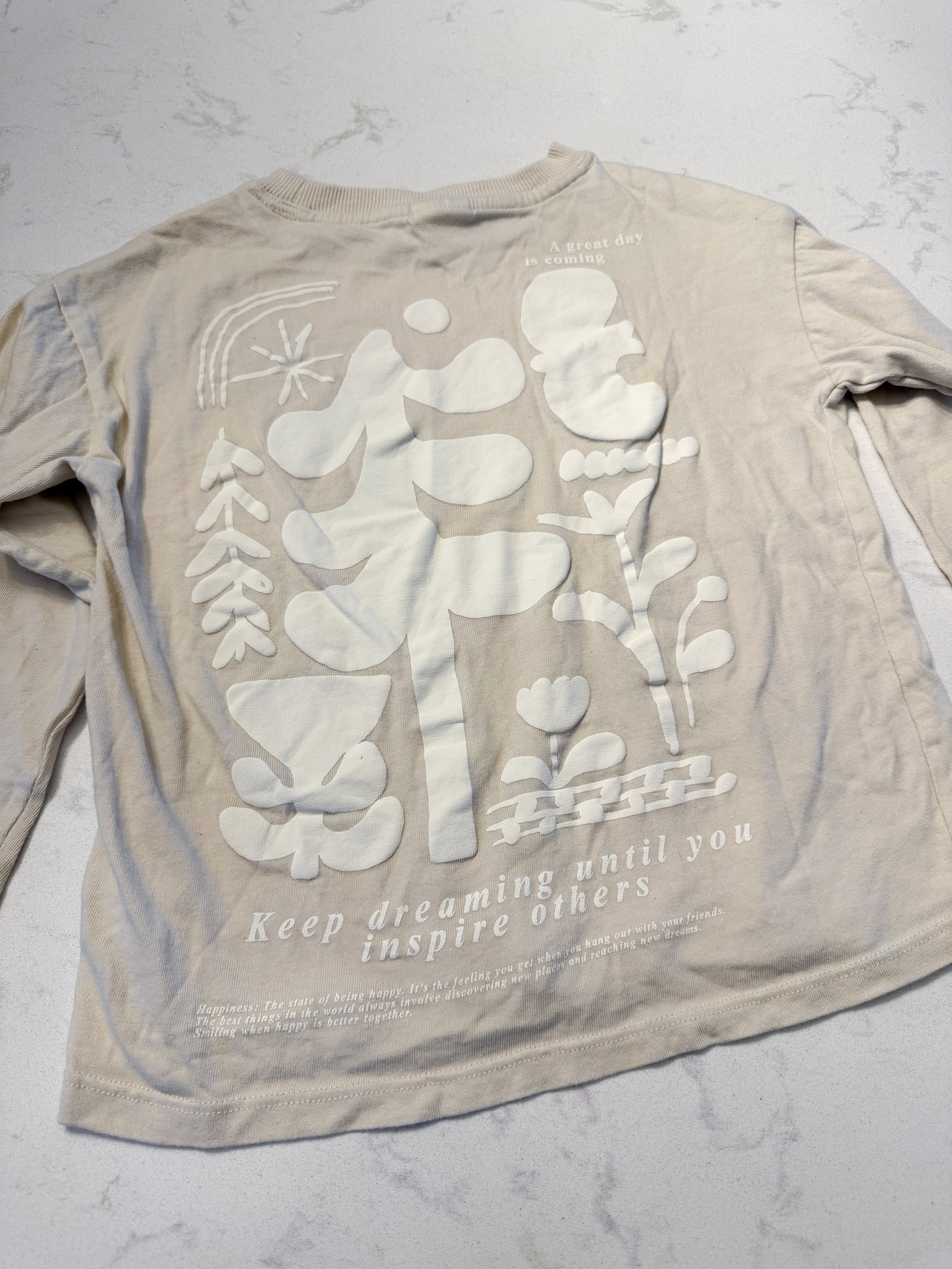 Zara- 9-10Y- PLAY- beige long sleeve shirt with nature graphics