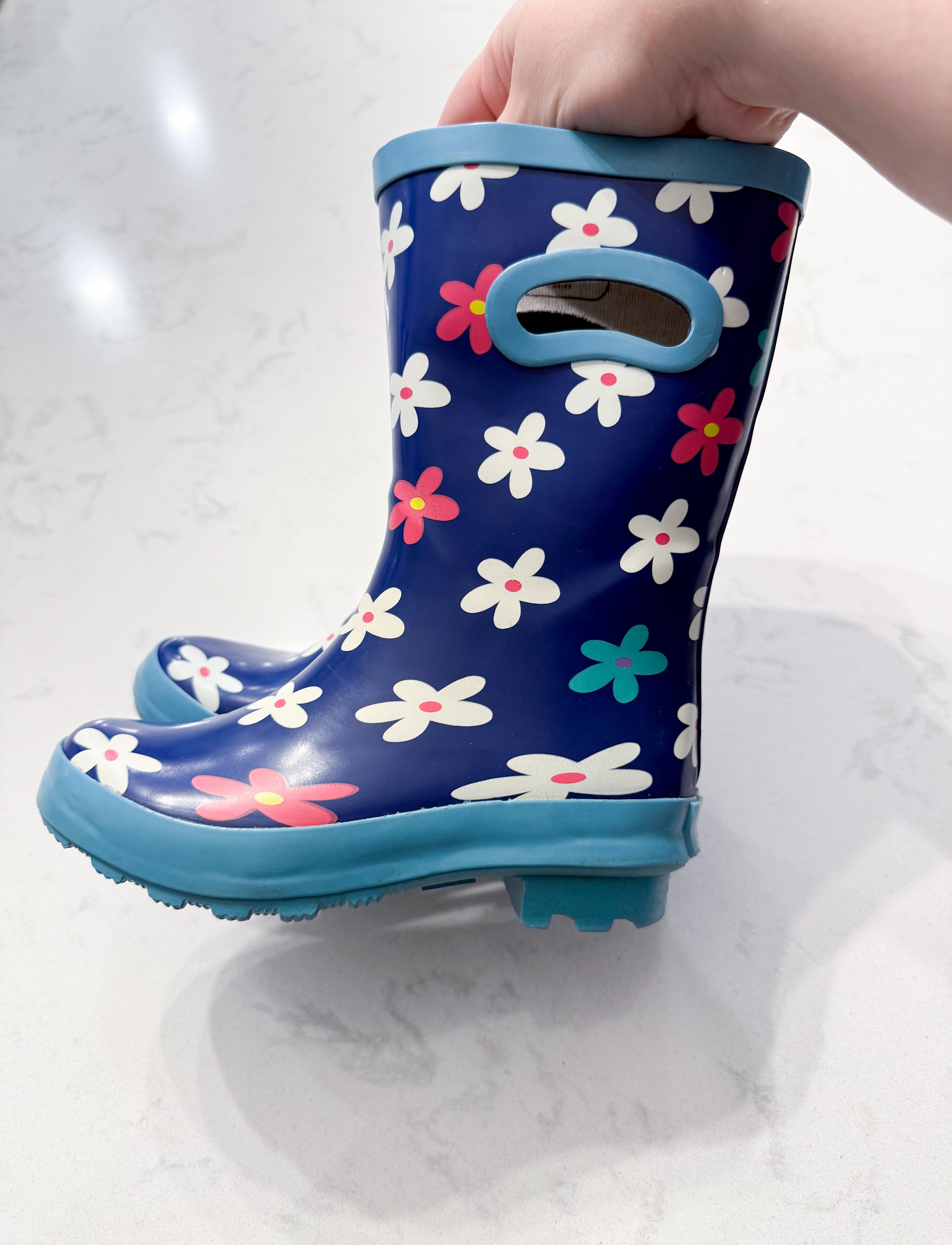 Outbound- 12C- VGUC- blue rubber boots with floral pattern