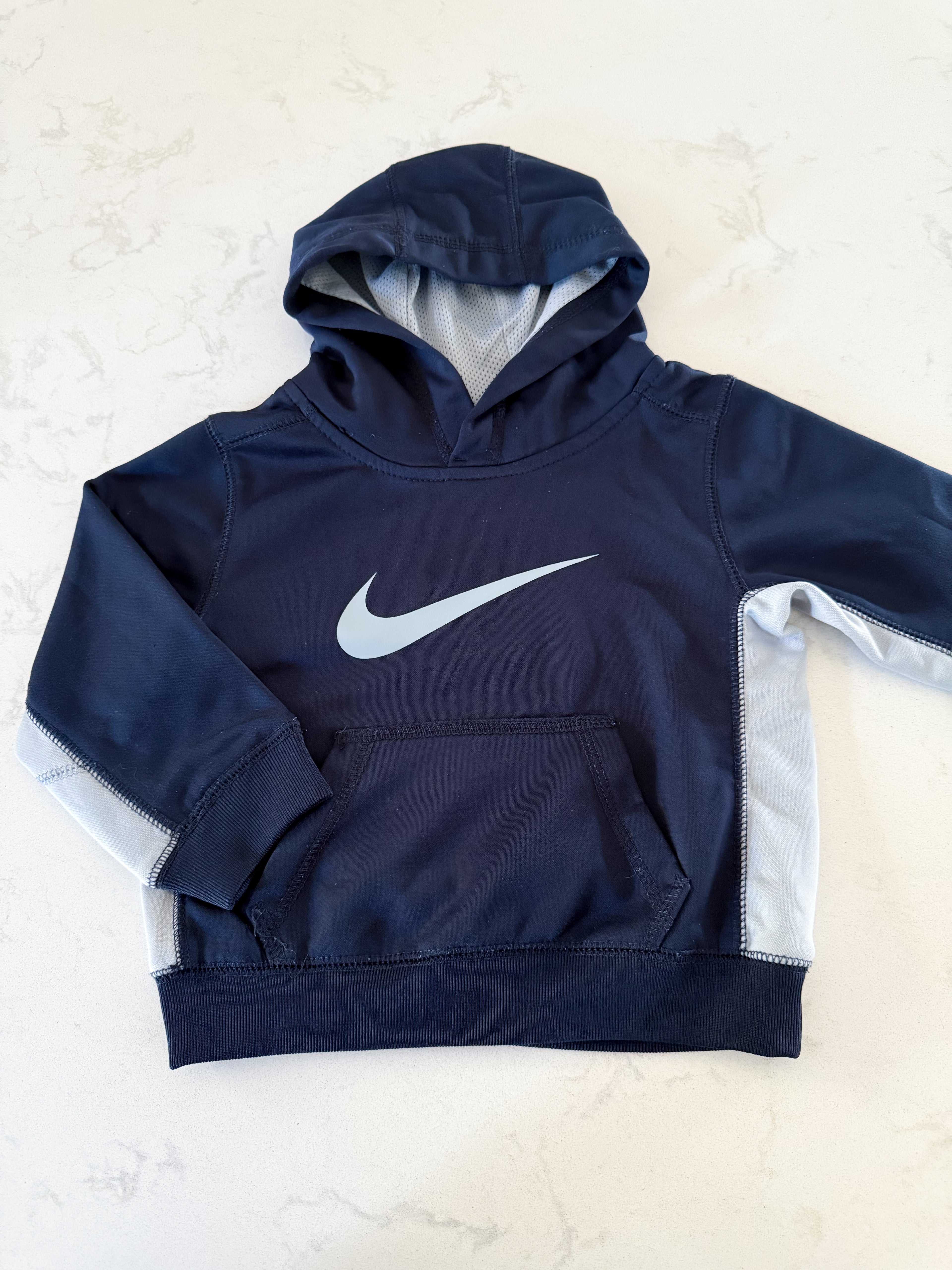 Nike- 2T- GUC- navy blue athletic hoodie with Nike check in grey