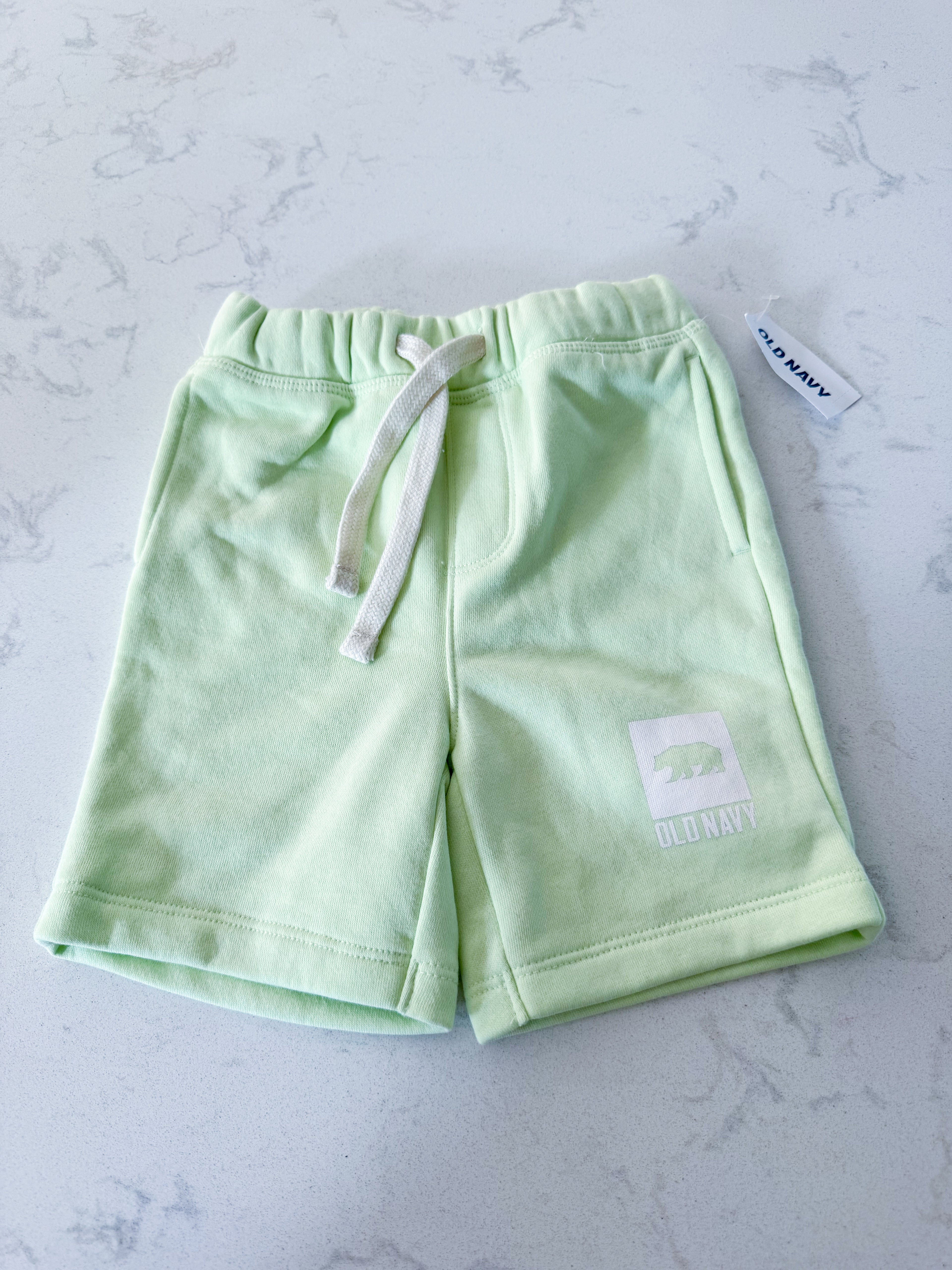Old Navy- 2T- BNWT- neon green sweat shorts with white logo
