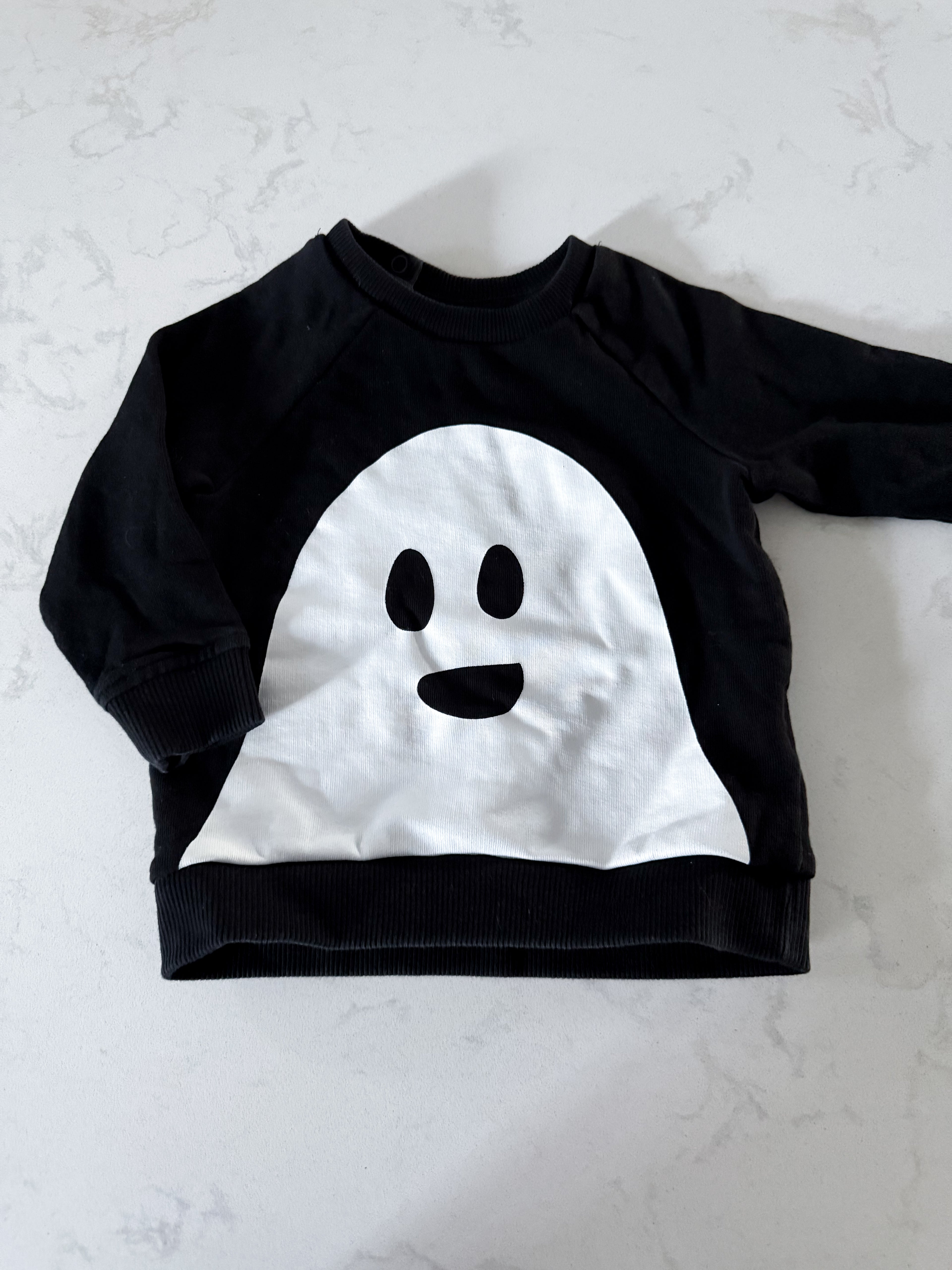H&M- 6-12m- VGUC- black ghost crewneck