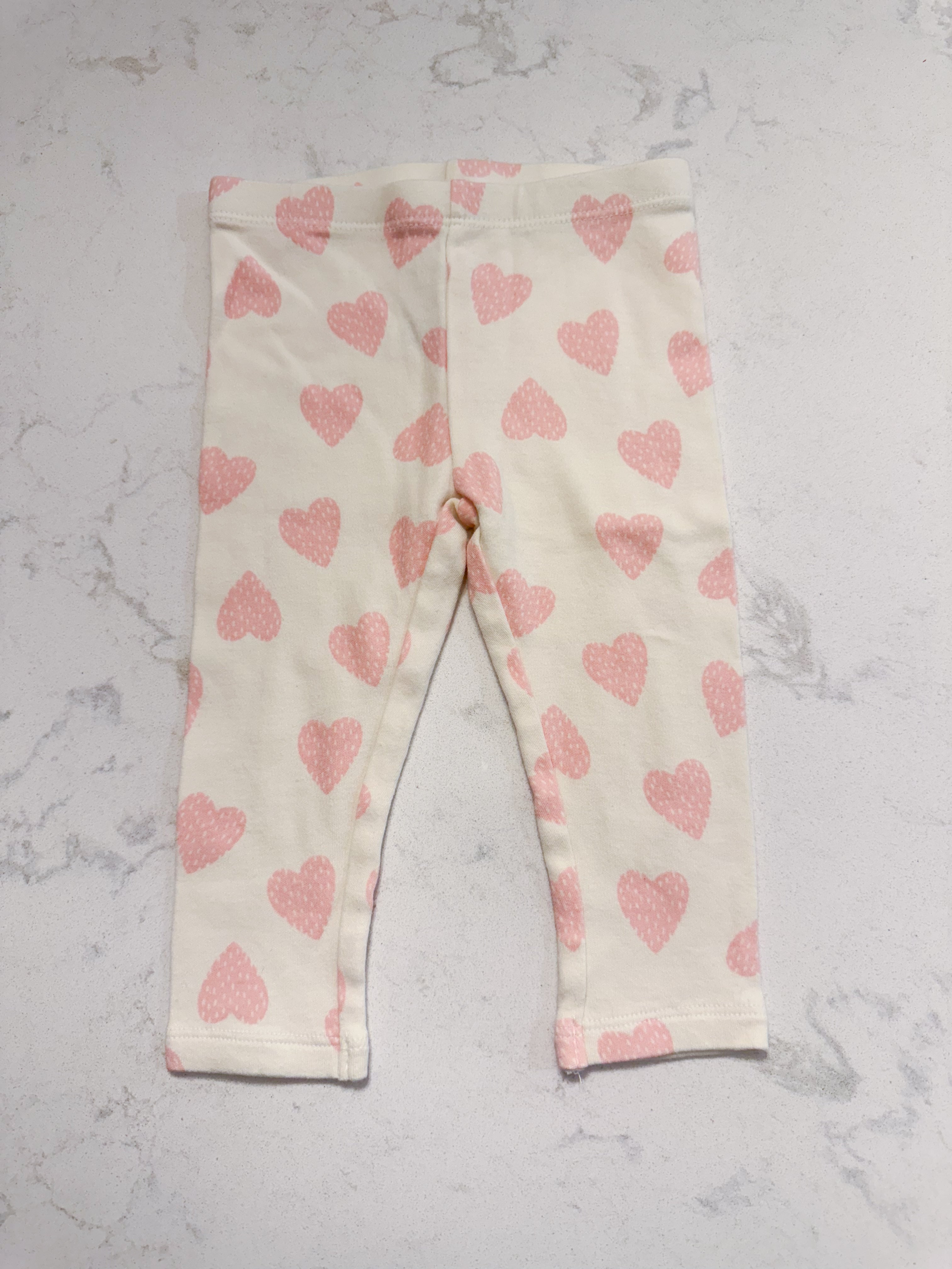 Pekkle- 12m- VGUC- white leggings with pink hearts
