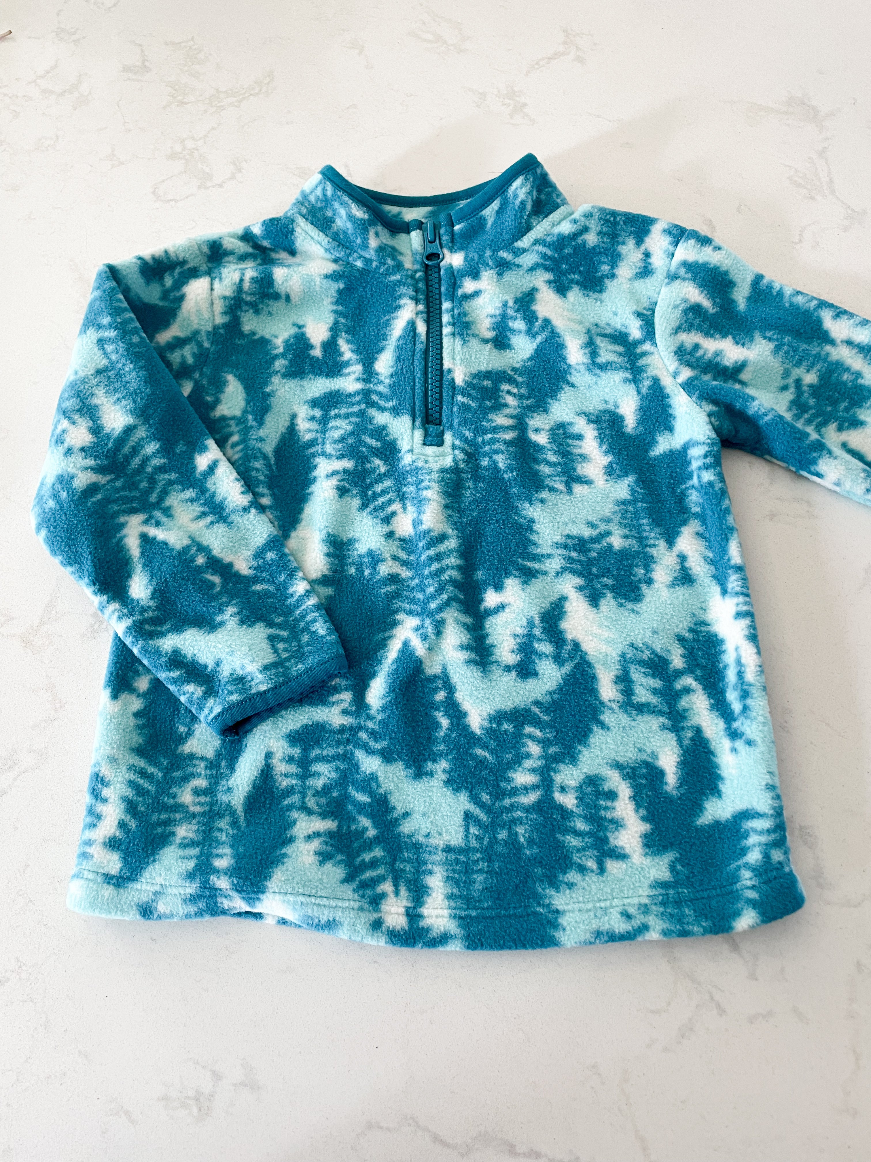 Cat and Jack- 3T- teal fleece tree quarter zip