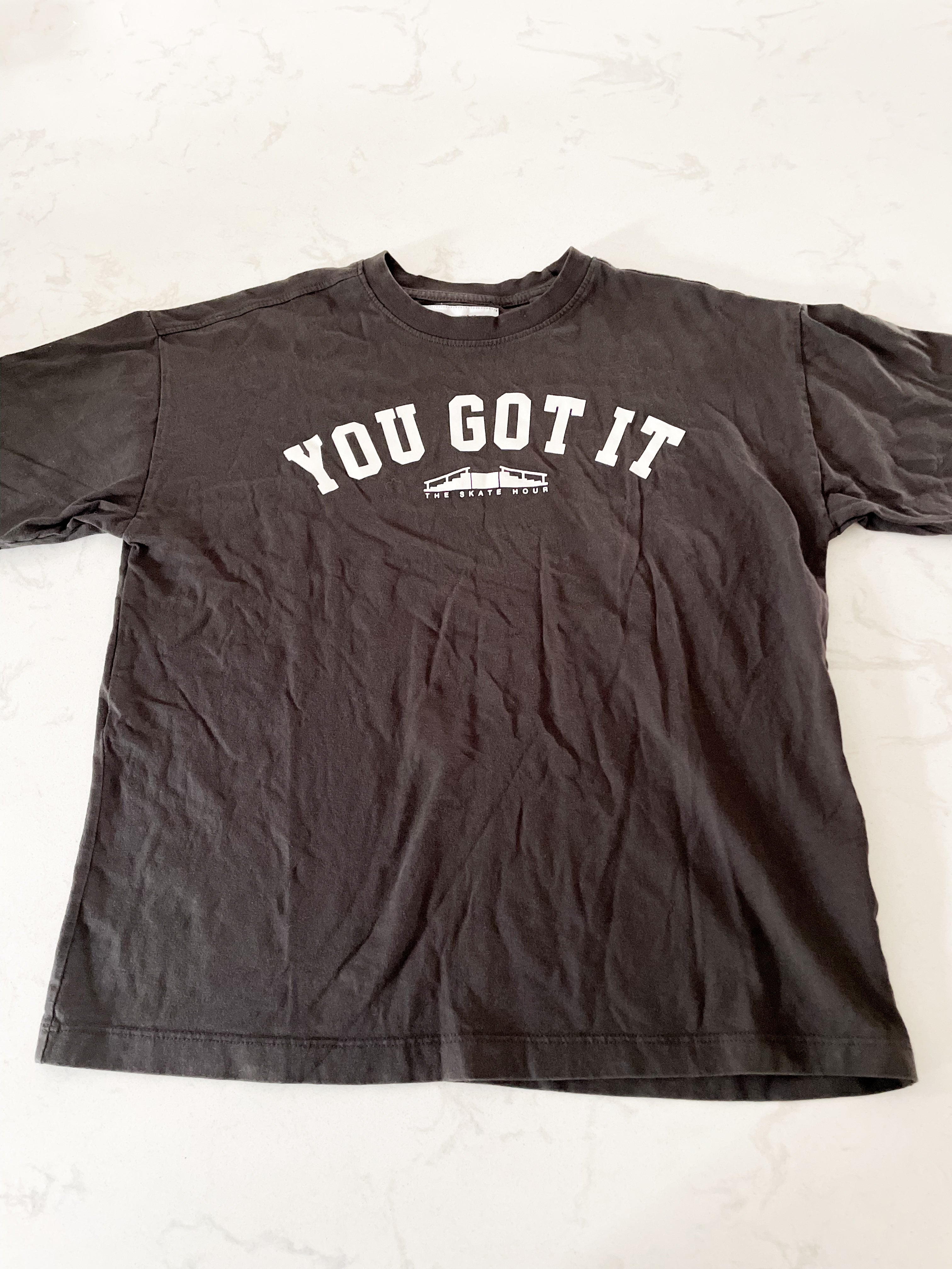 Zara- 9-10Y- GUC- dark grey t shirt with skate graphic
