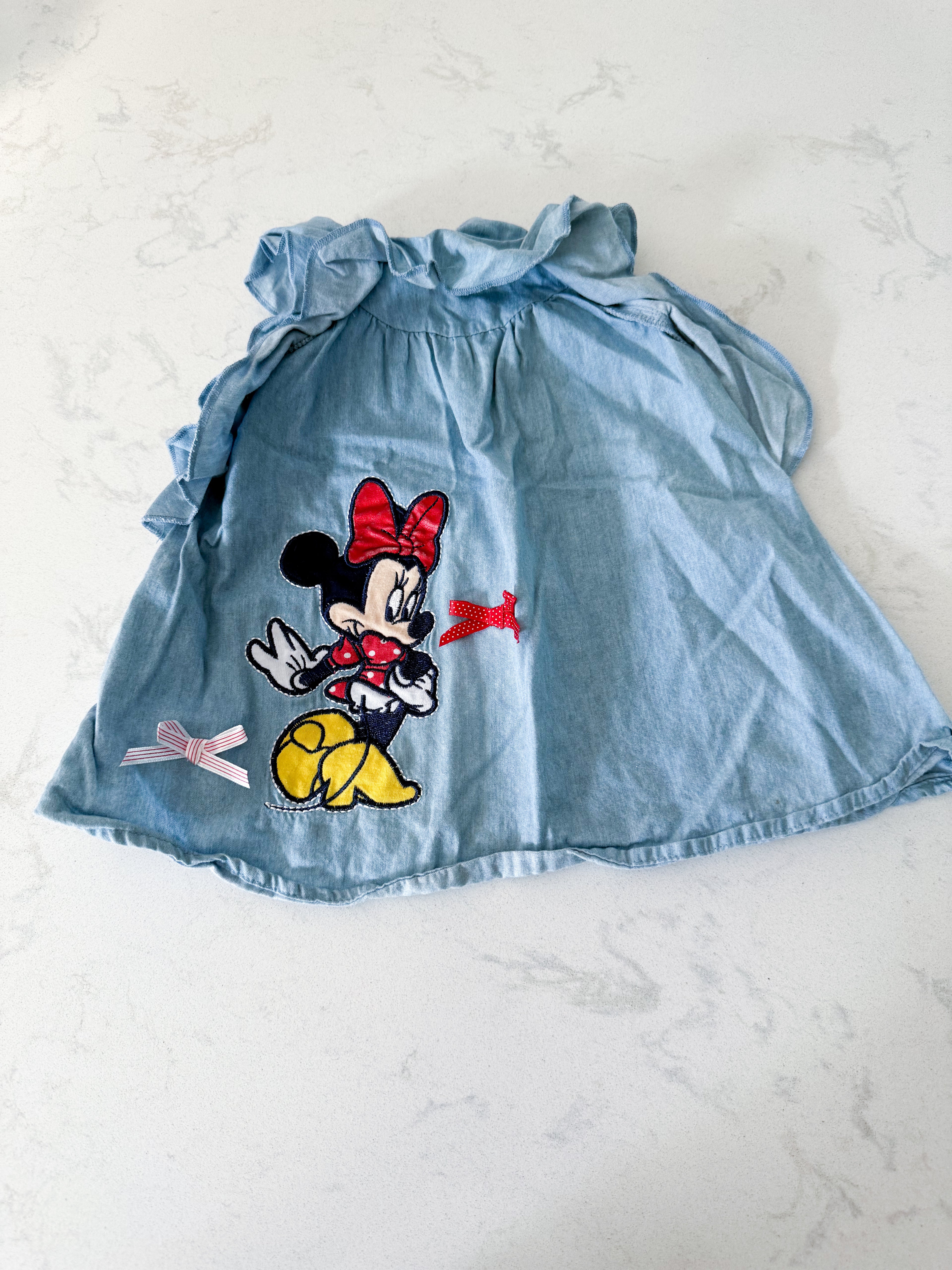 Disney Baby- 12m- VGUC- Jean like dress with ruffles and embroidered Minnie Mouse