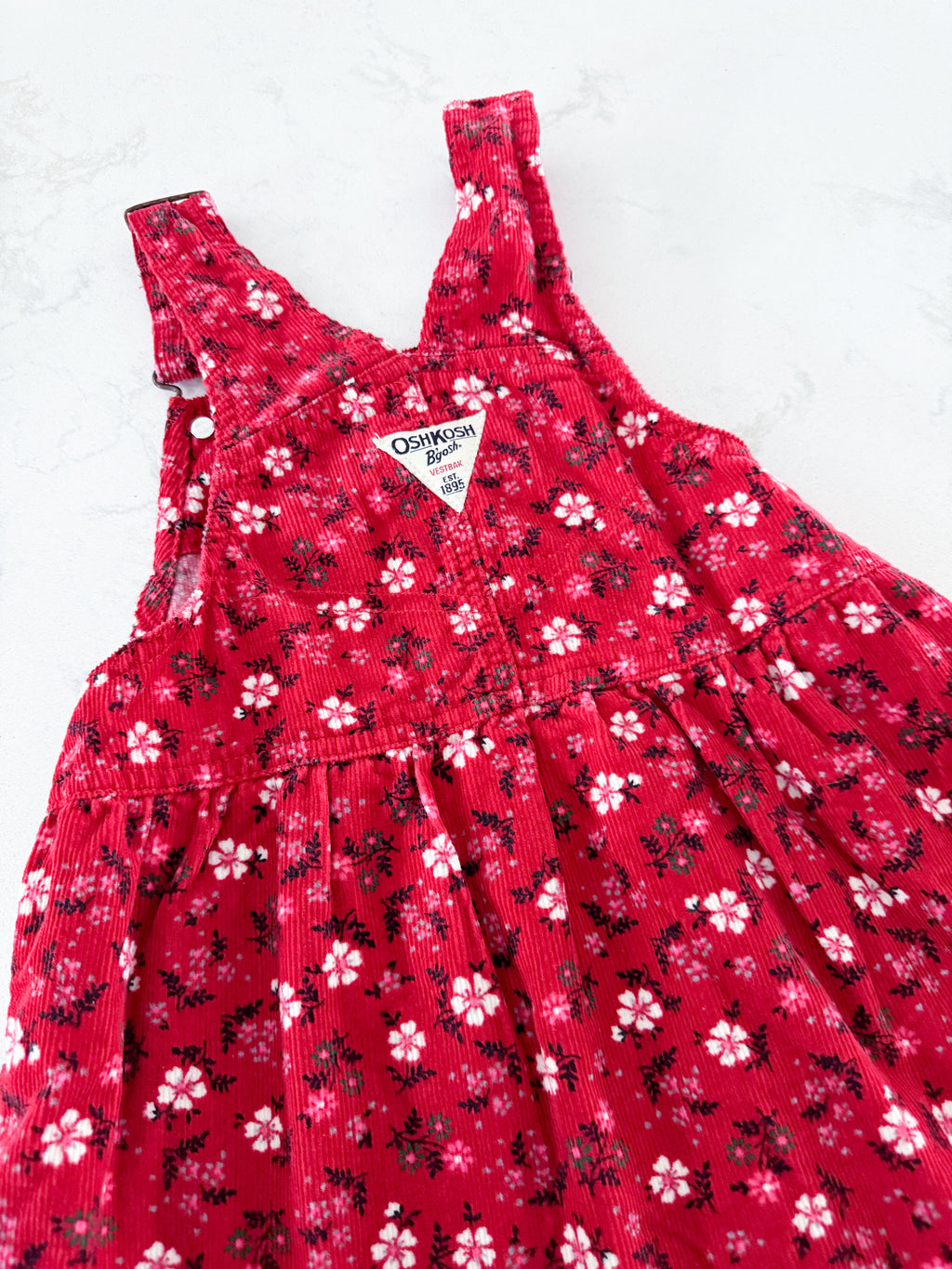 Oshkosh(2004)- 4T- VGUC- red corduroy floral overall dress