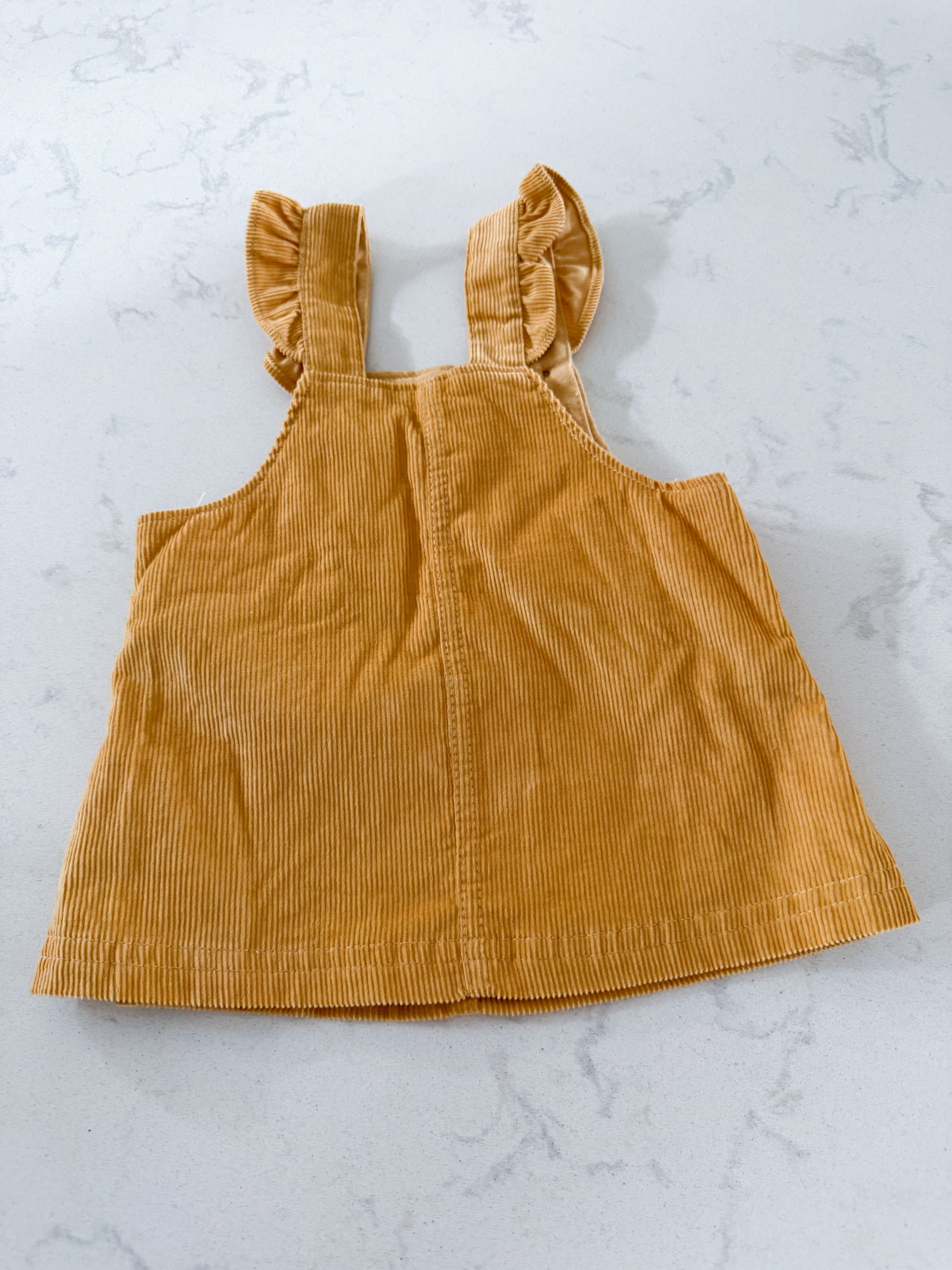 Carters- 3m- VGUC- yellow corduroy overall dress with ruffle straps