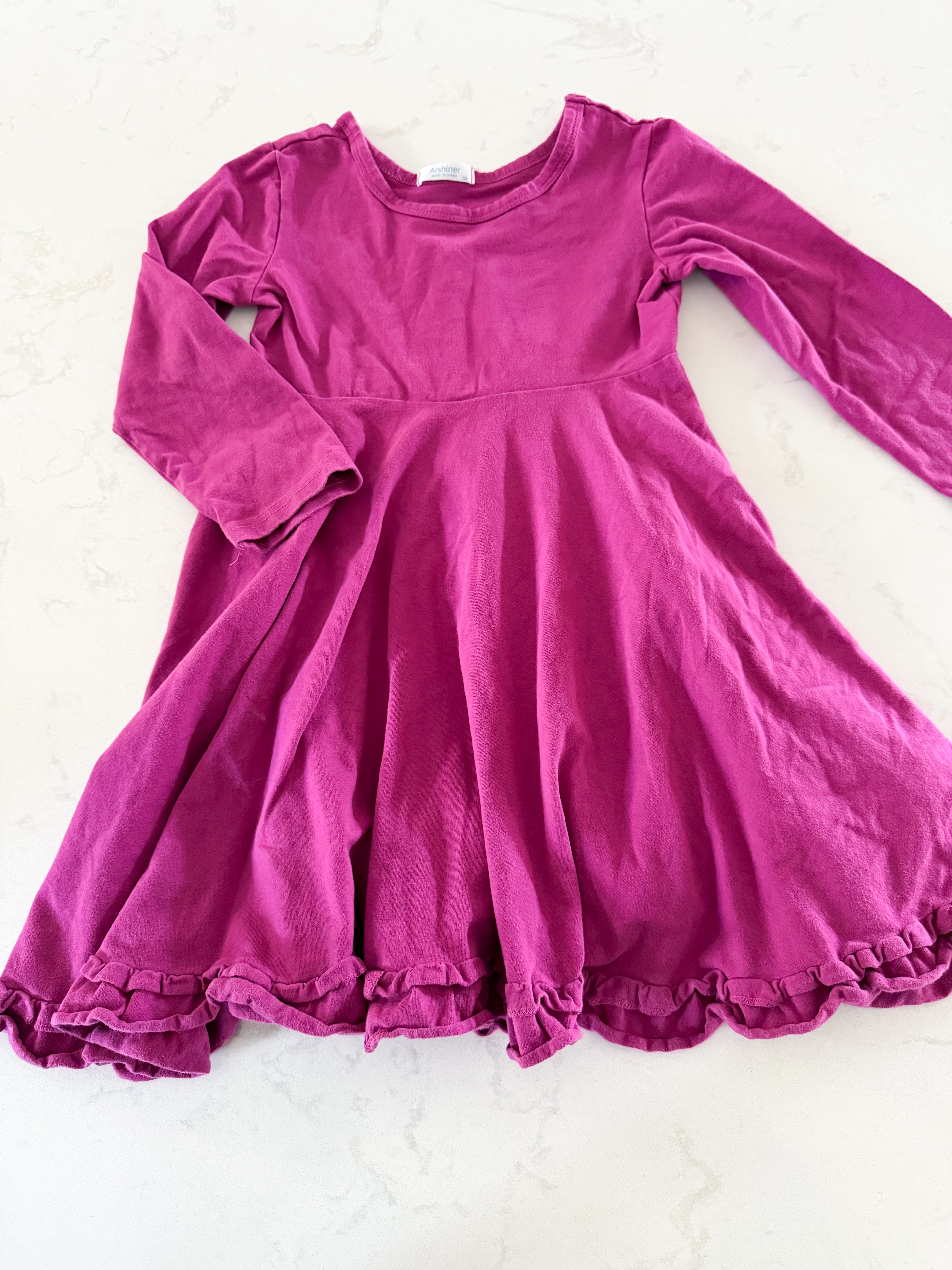 Arshiner- 5-6Y- GUC- medium pink long sleeve dress