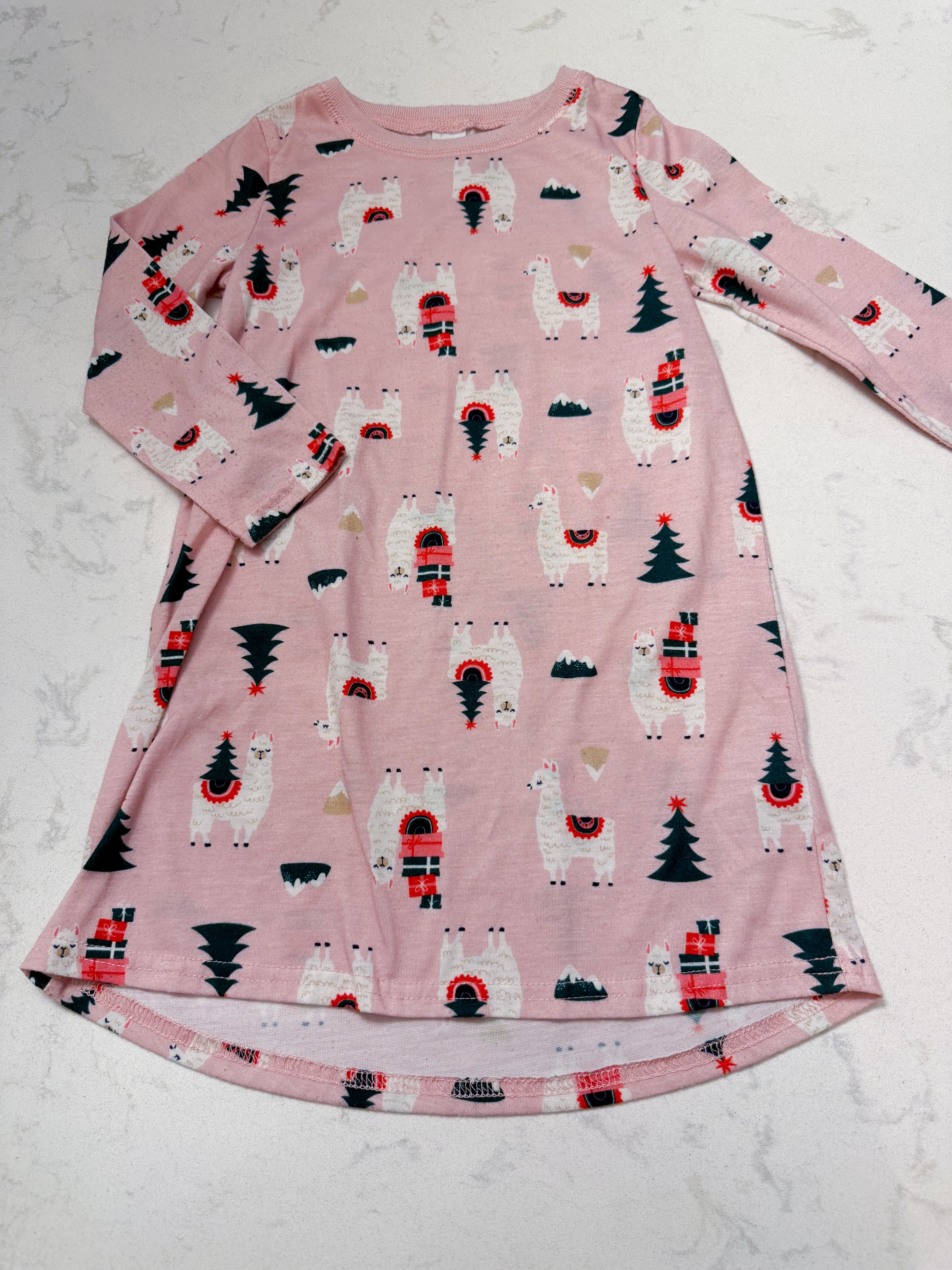 Old Navy- 3T- PLAY- pink long sleeve nightie with Christmas llama pattern