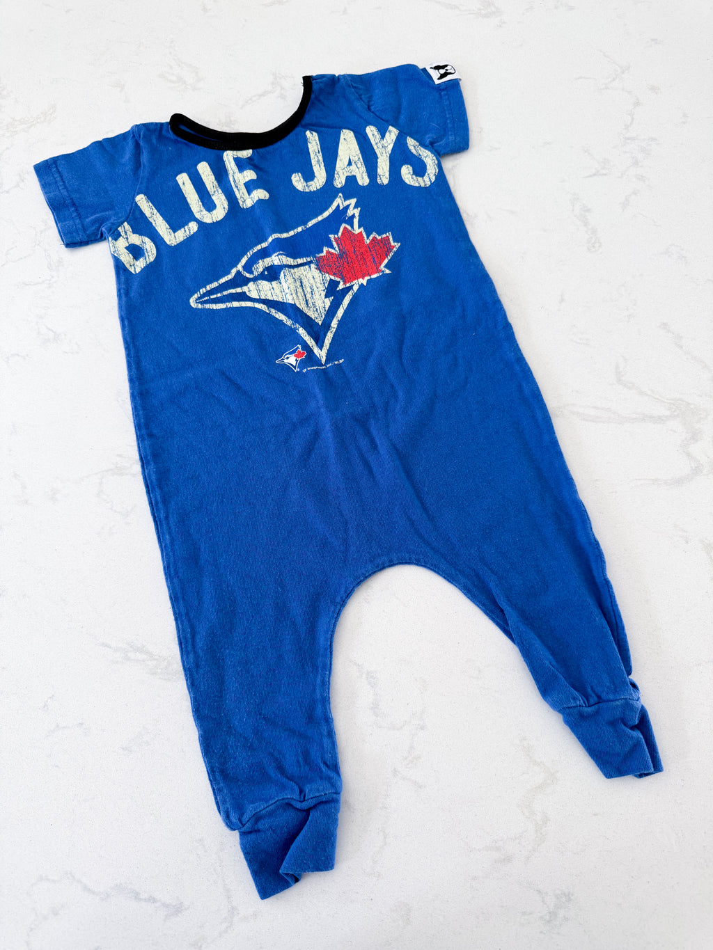 Small shop brand- 12-18m- GUC- handmade Blue Jays romper