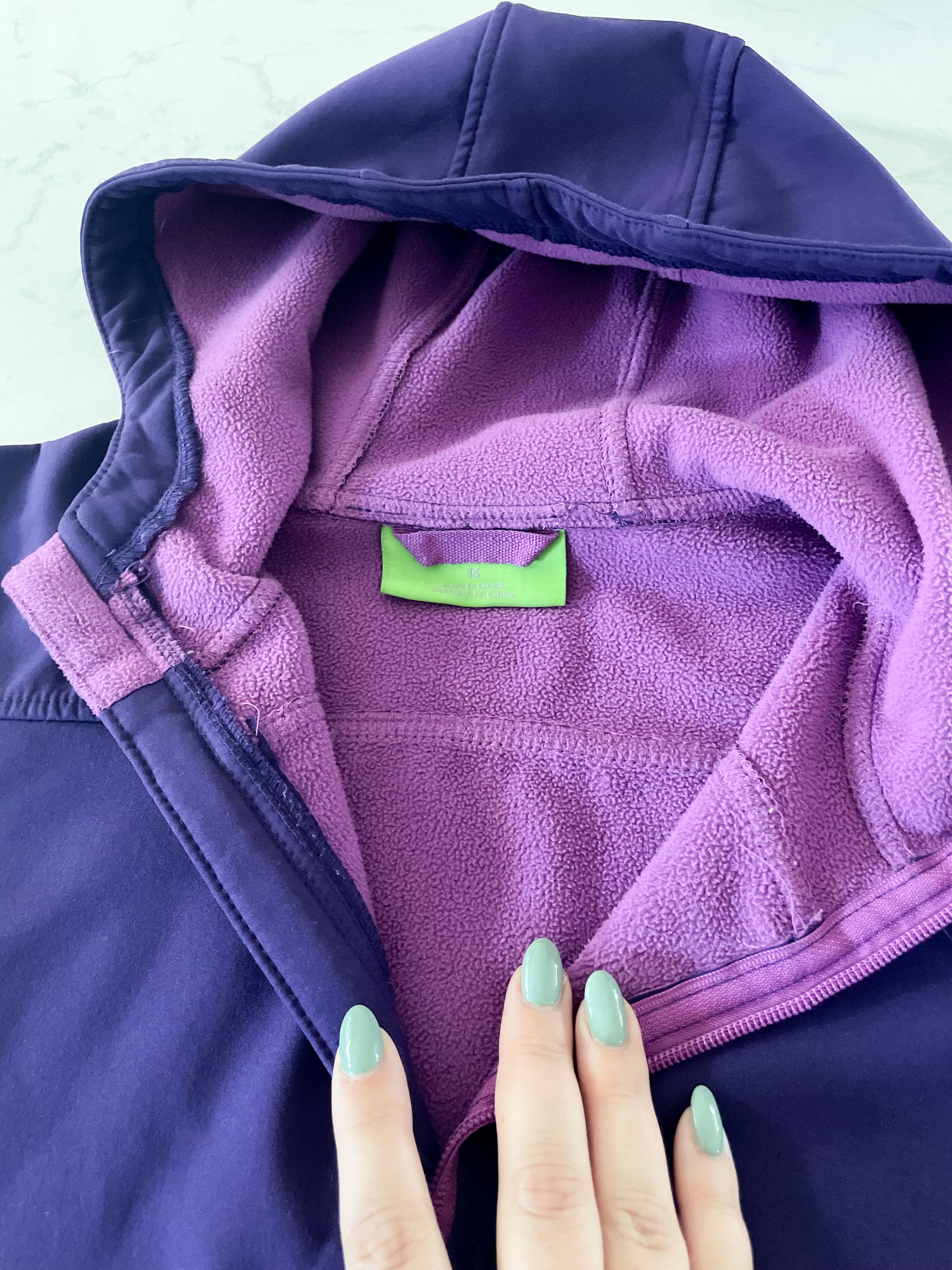 Mountain Warehouse-13Y-VGUC- purple soft shell jacket with fleece lining