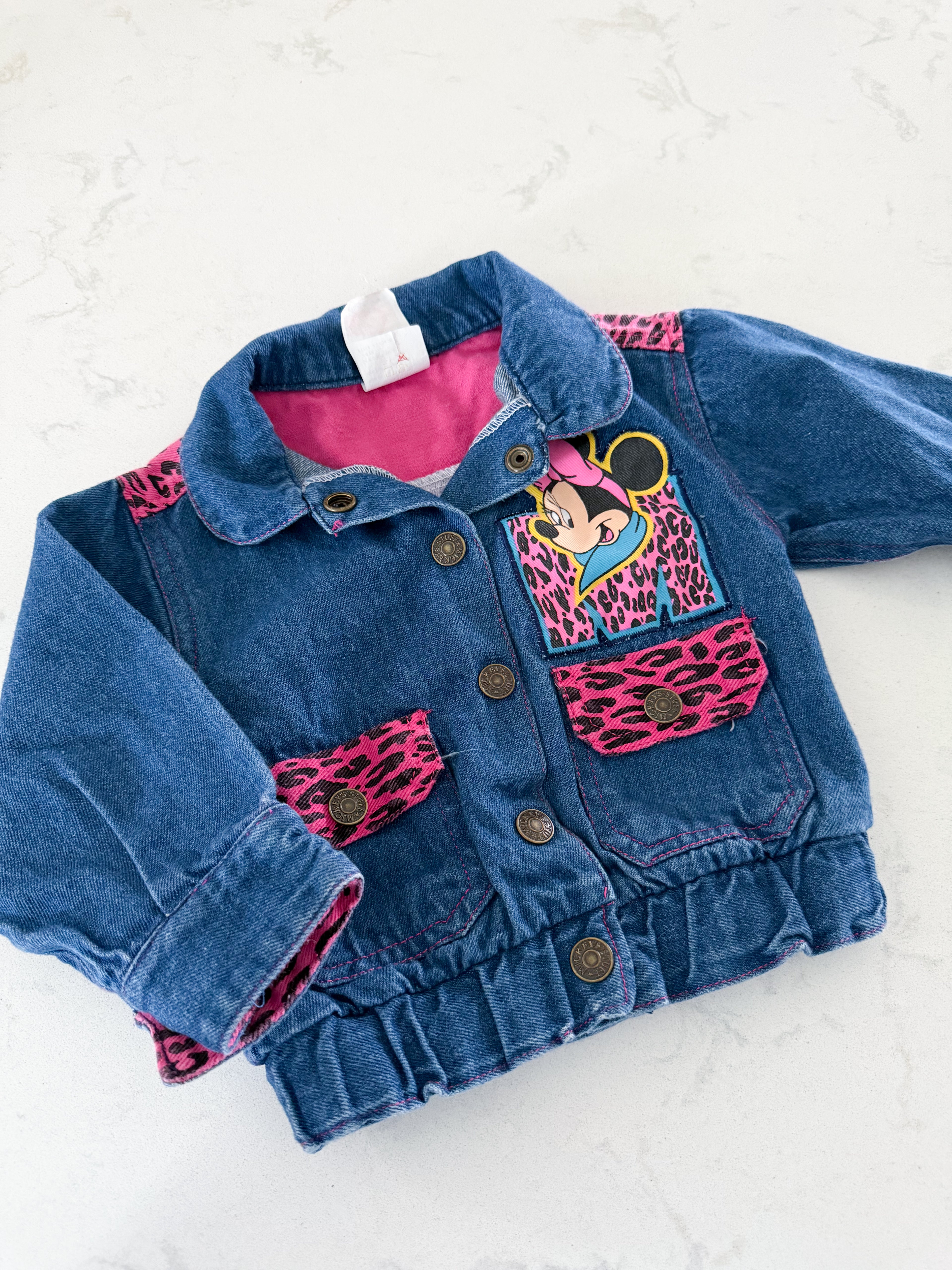Mickey’s Stuff for kids (1990-1993)- 12-18m- VGUC- vintage jean jacket with Minnie Mouse graphics