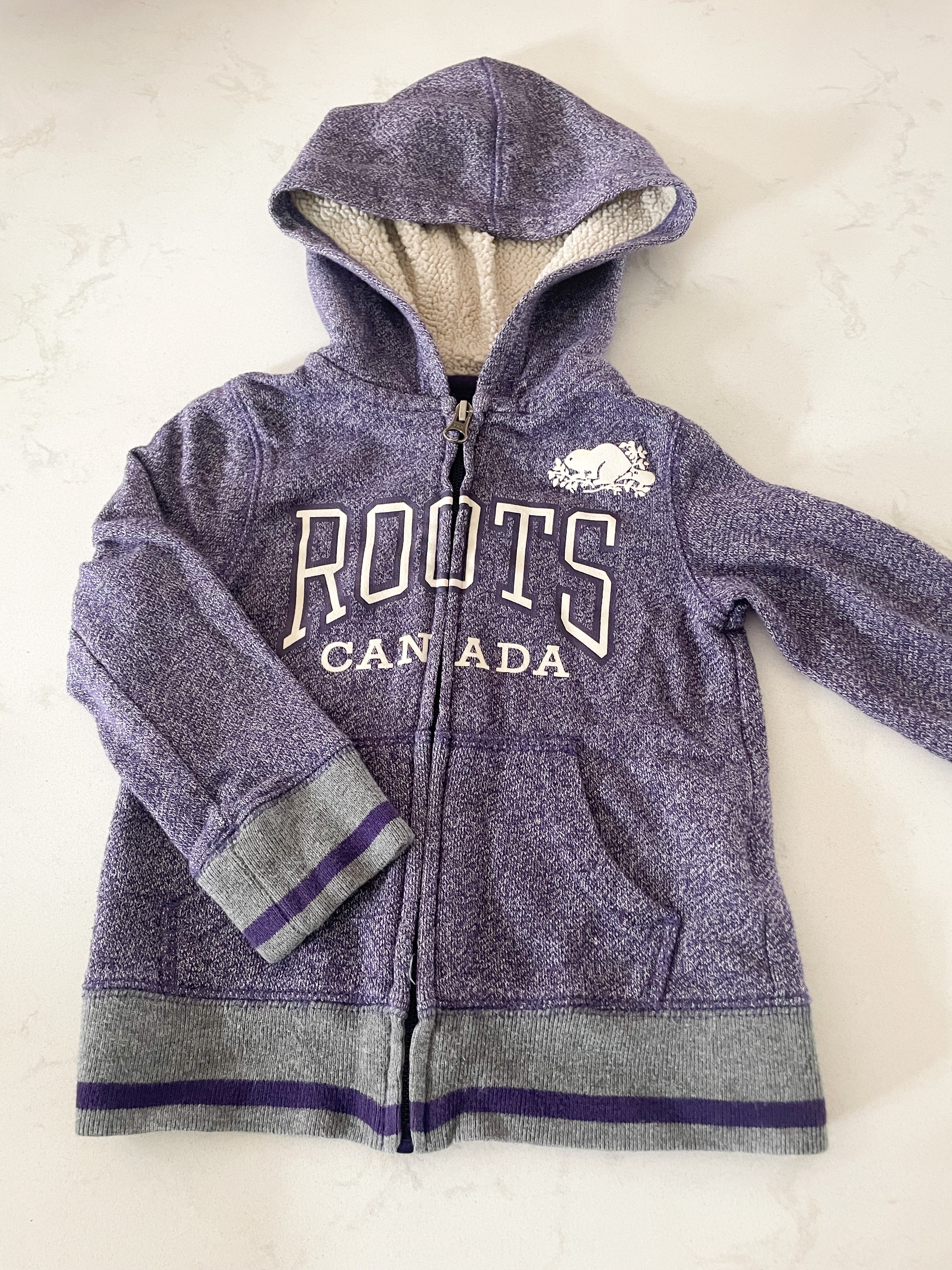 Roots- 3T- PLAY- purple zip up with fleece hood